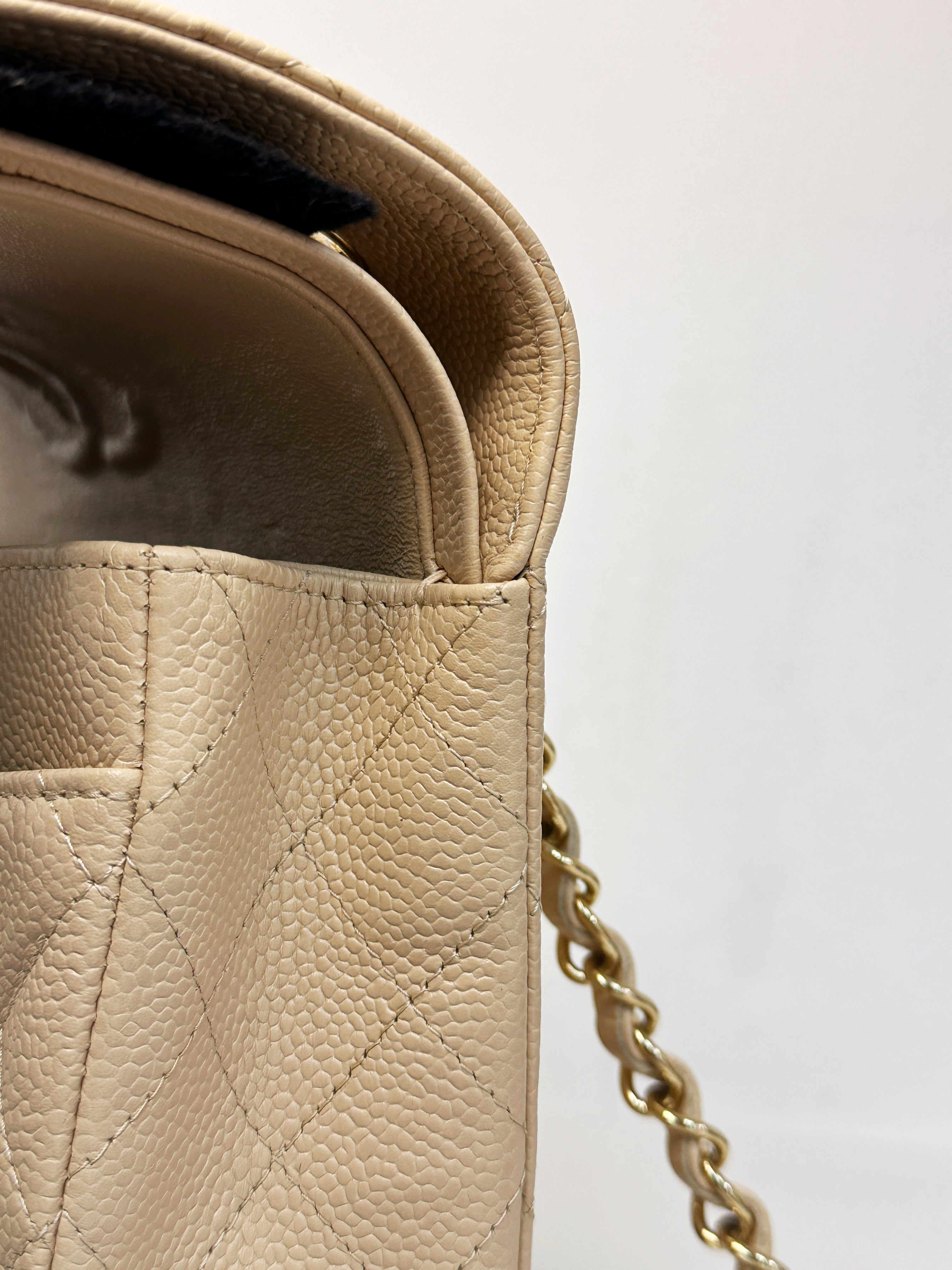 Chanel Medium Beige Classic Caviar Double Flap Bag GHW 2163 holo