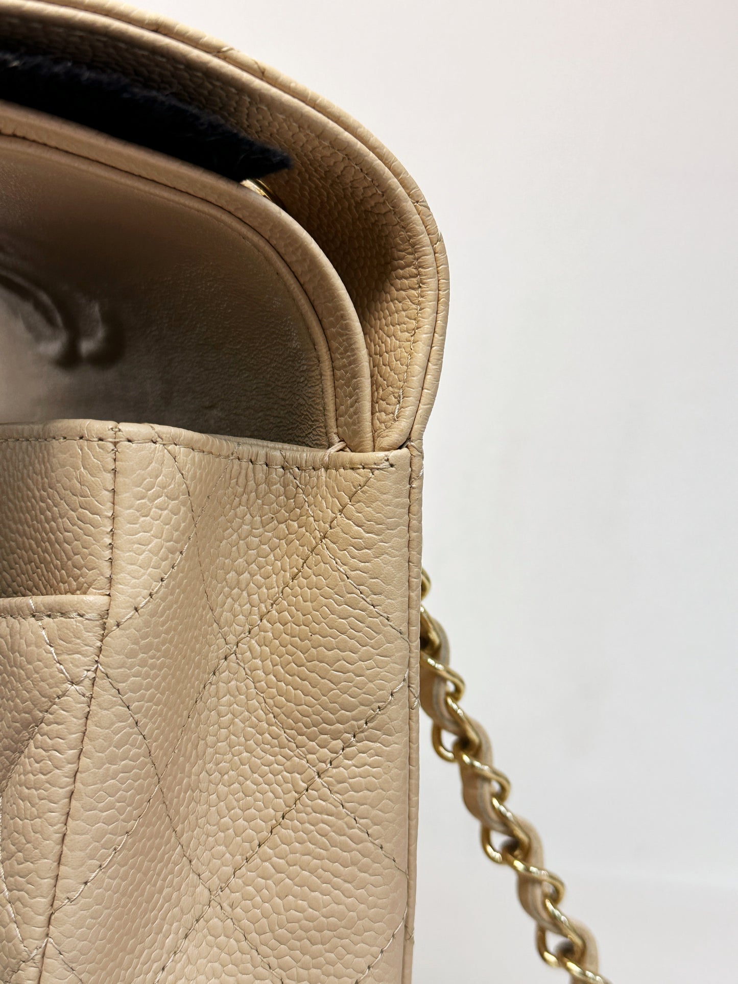 Chanel Medium Beige Classic Caviar Double Flap Bag GHW 2163 holo