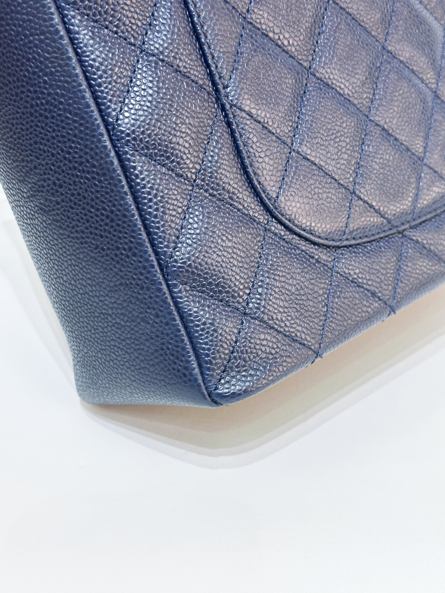 Chanel Caviar Quilted Petit Shopping Tote PST Navy Blue 1898 holo card