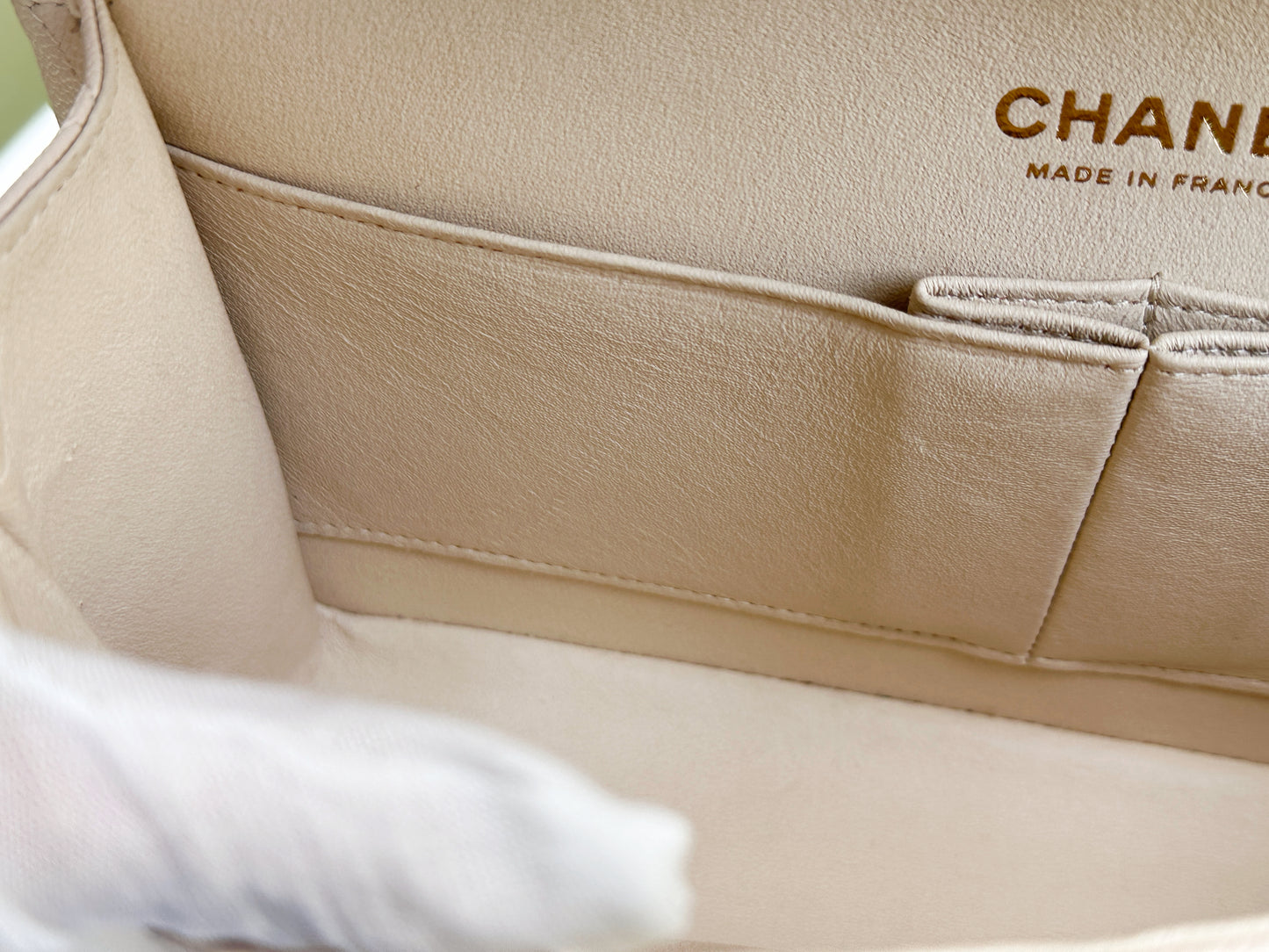 Chanel Medium Caviar Classic Quilted Double Flap Ivory Light Beige Bag LGHW