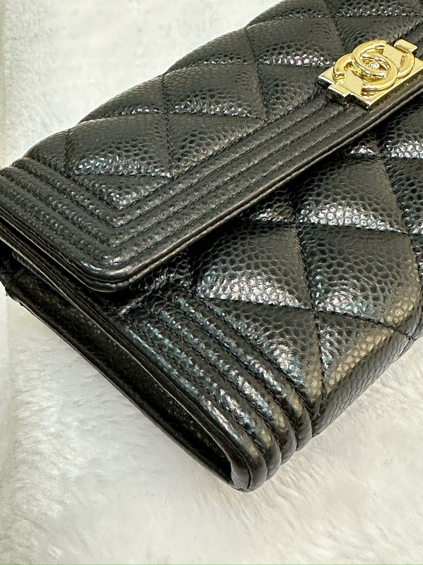 CHANEL LeBoy Flap Wallet Quilted Caviar Black