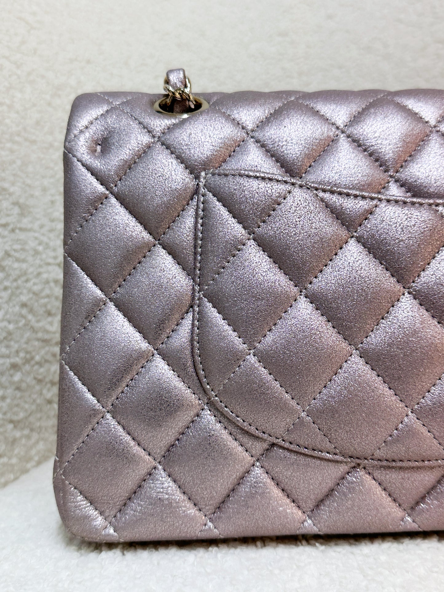 Chanel Classic Quilted Medium Double Flap Iridescent Pink (Calfskin)LGHW 1998 holo card