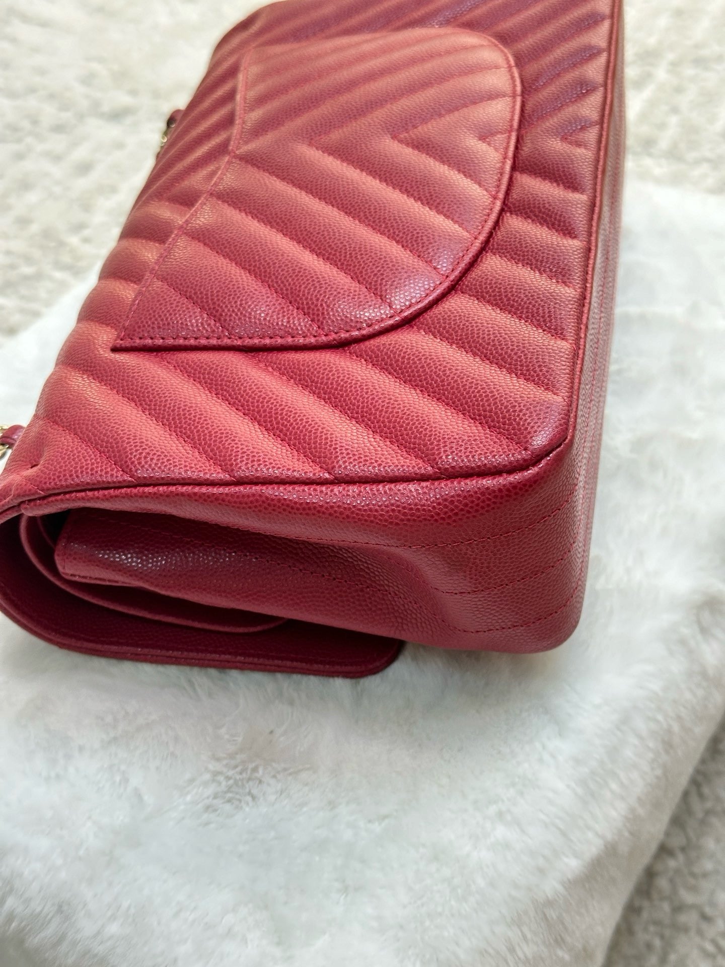 Chanel Medium Chevron Caviar Double Flap Red GHW