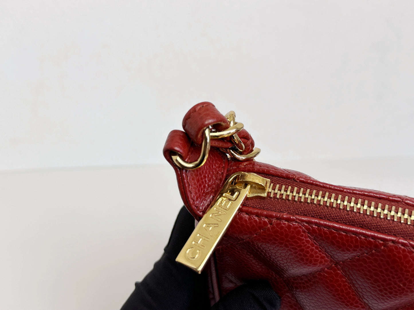 Chanel Small Caviar Quilted Pochette Shoulder Bag Red GHW