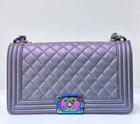 Chanel Boy Bag Old Medium Calfskin Purple