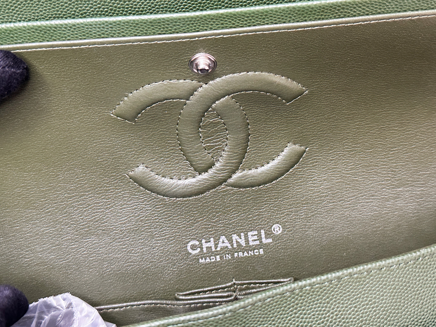 Chanel Medium Classic Quilted Double Flap Bag Green 2517 holo