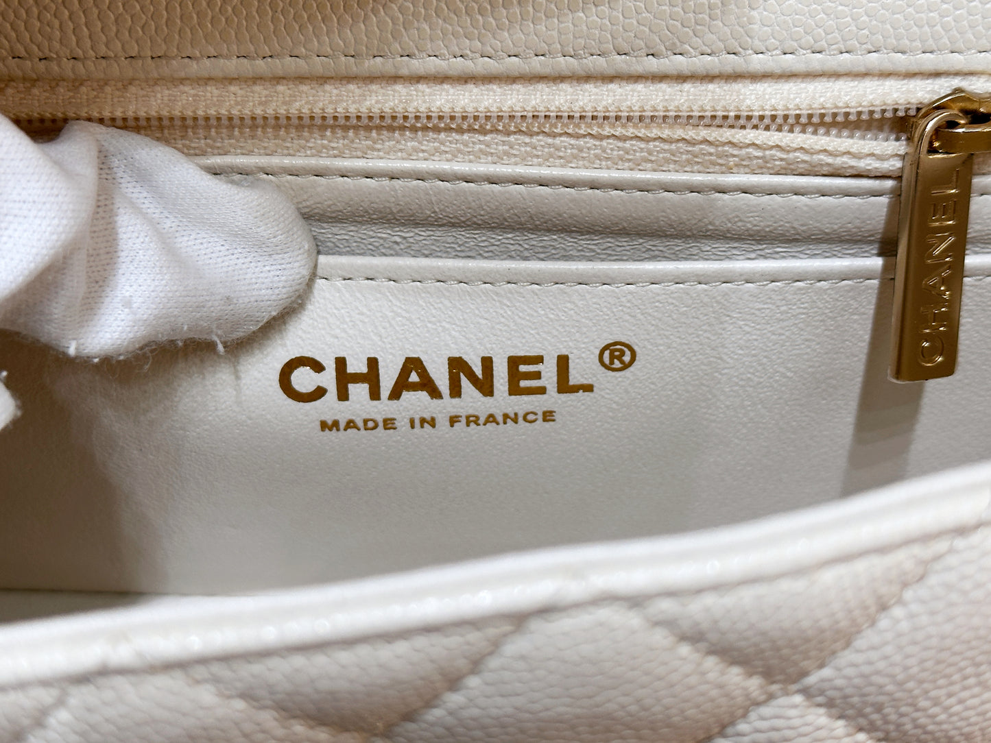 Chanel Mini Rectangular Classic Quilted Caviar Ivory 17C GHW 2383 holo card