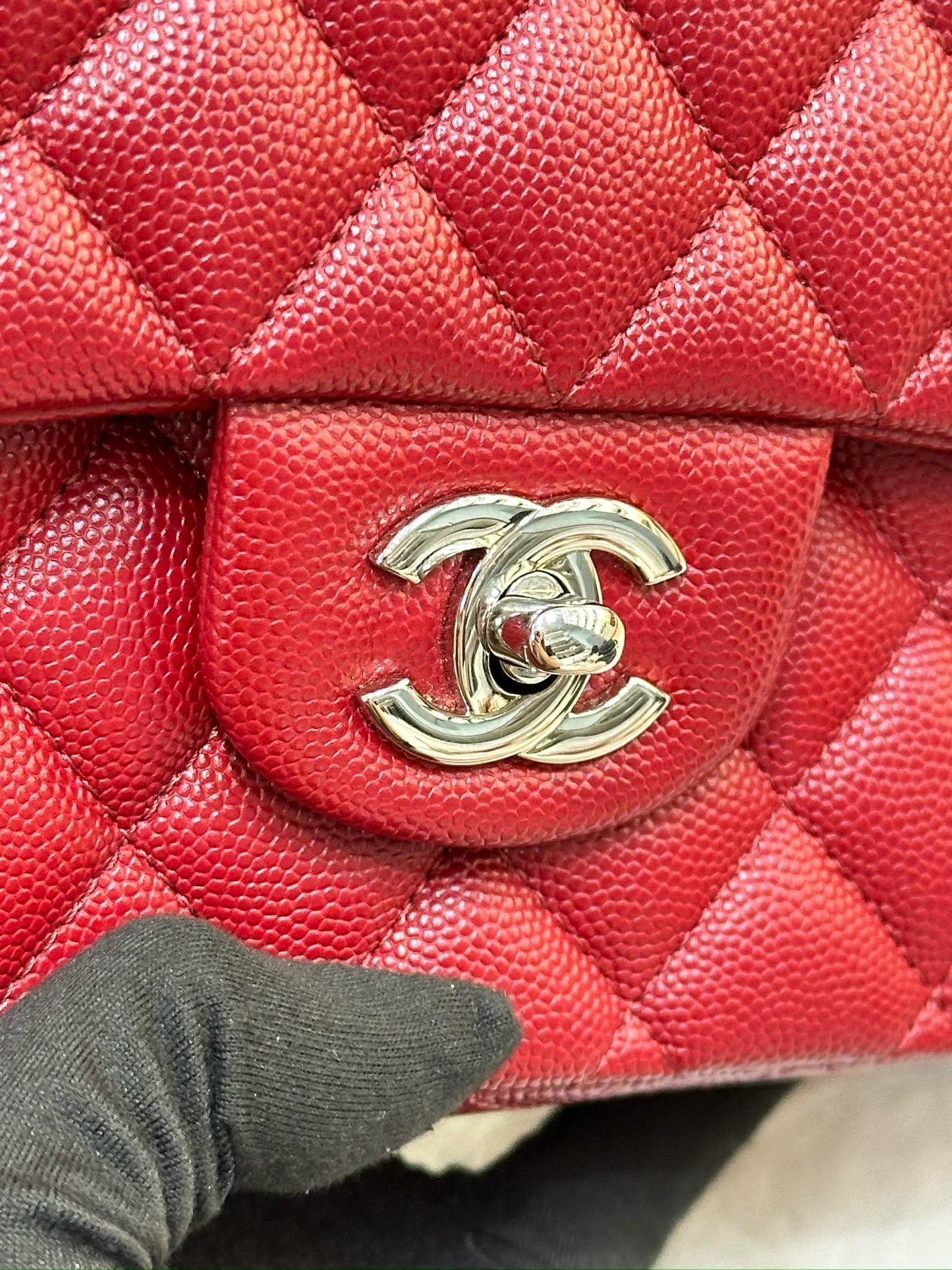 Chanel Medium Caviar Double Flap Red Bag SHW 17B