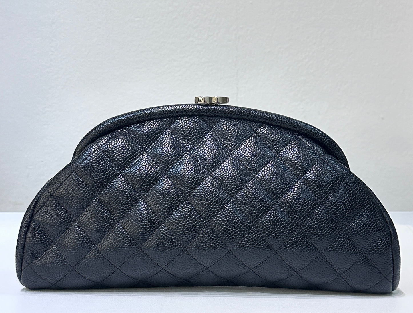 Chanel Quilted Timeless Kisslock Clutch Black Caviar SHW