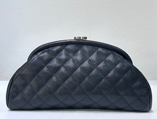 Chanel Quilted Timeless Kisslock Clutch Black Caviar SHW