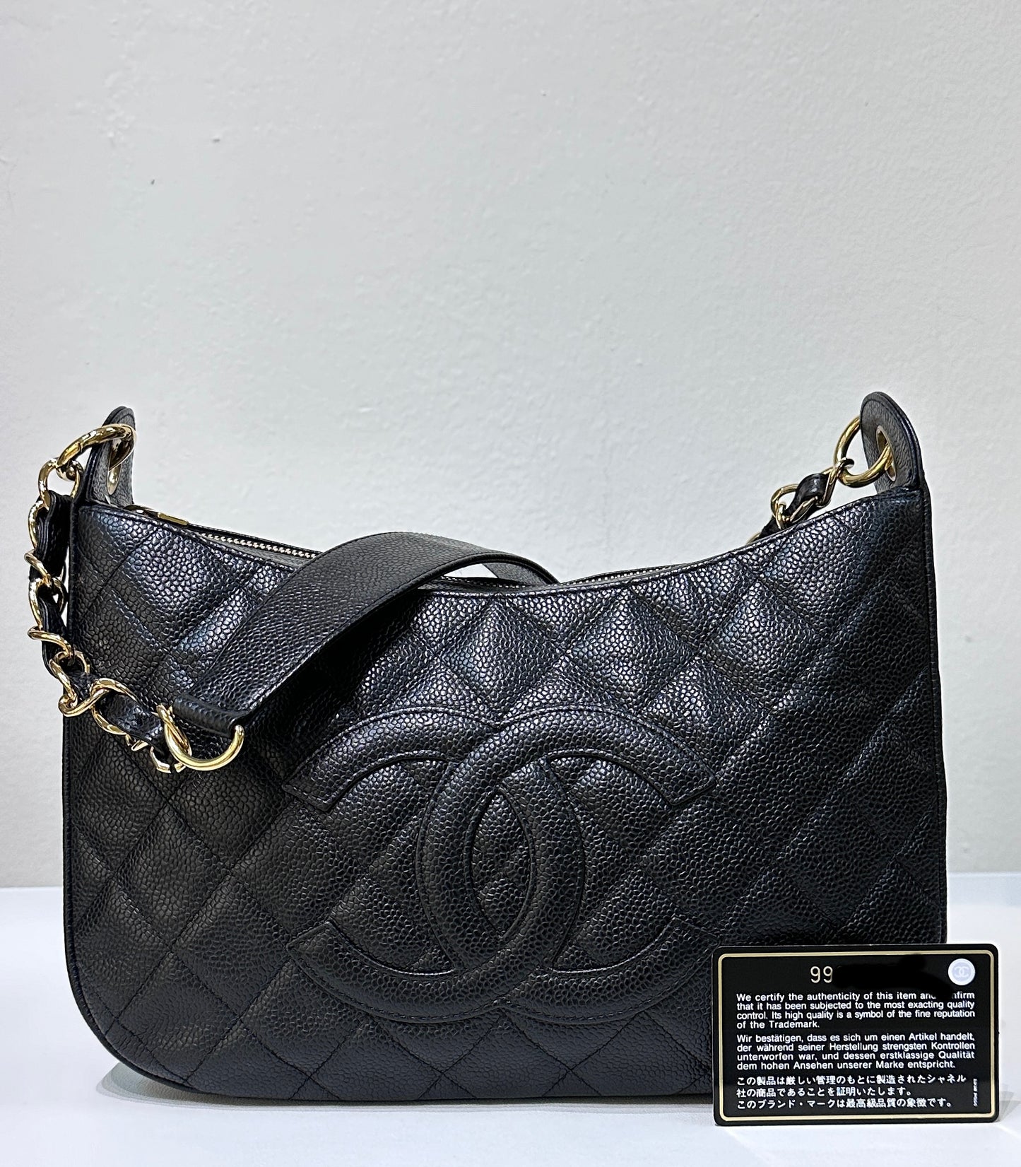 Chanel Medium Caviar Quilted Pochette Shoulder Bag Black GHW