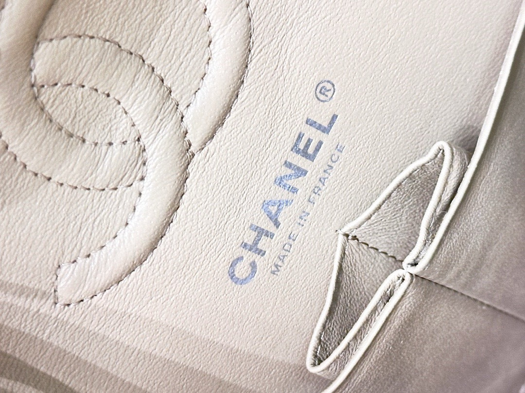 Chanel 19C Beige  Small Grained Calfskin &Sliver Timeless Classic Chevron