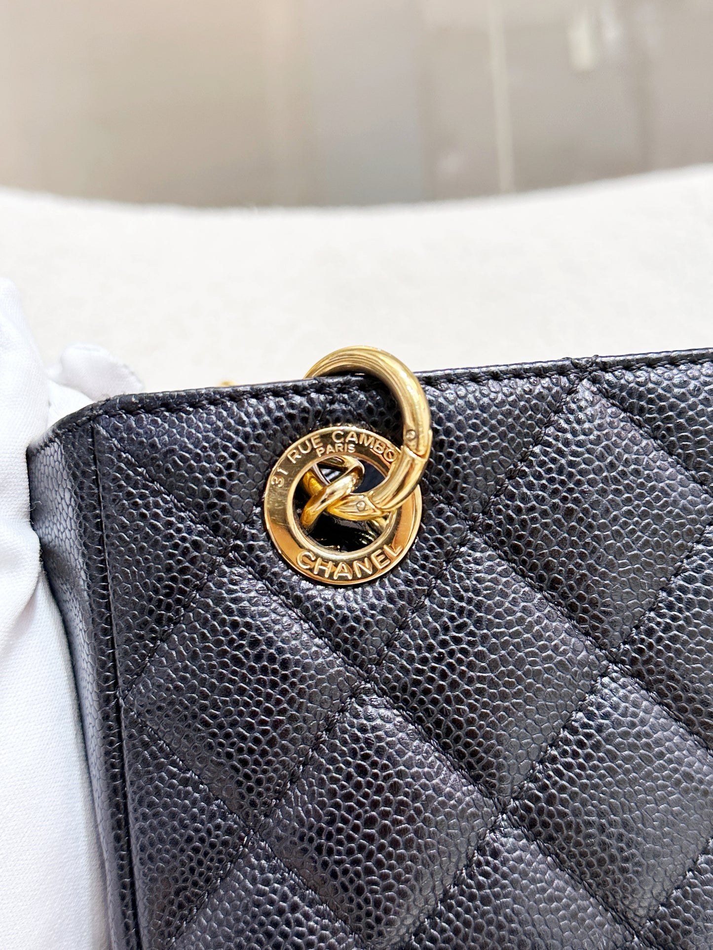 Chanel Caviar Quilted Petit Shopping Tote PST Black GHW 1975 holo card
