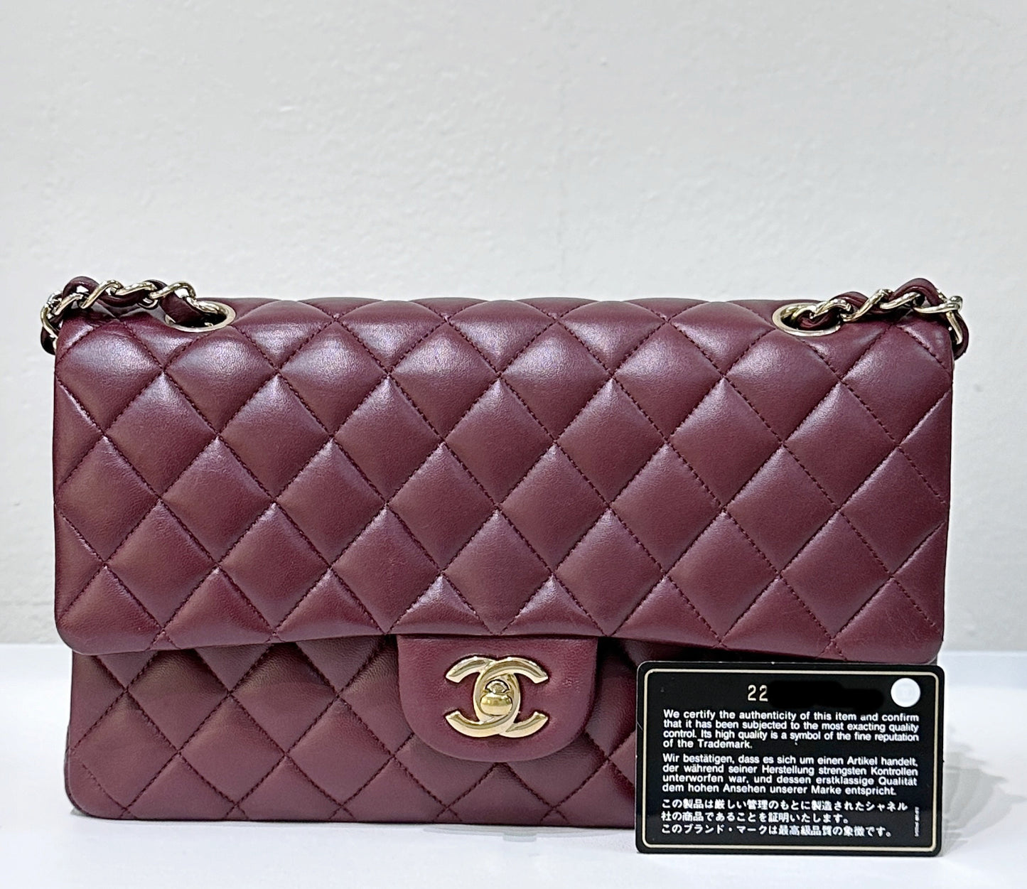 CHANEL Lambskin Quilted Medium Double Flap Burgundy