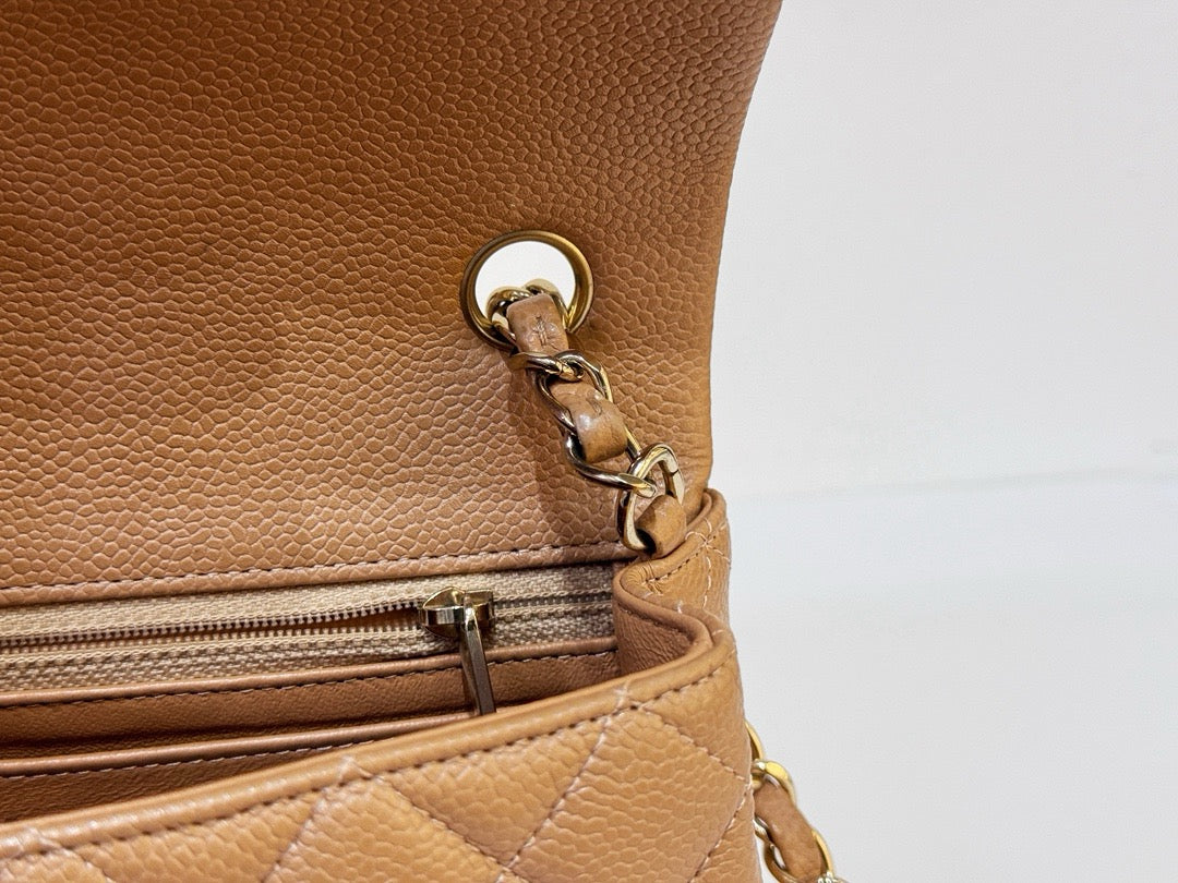 Chanel Classic Mini Rectangular Caviar Dark Beige Bag GHW 2598 holo
