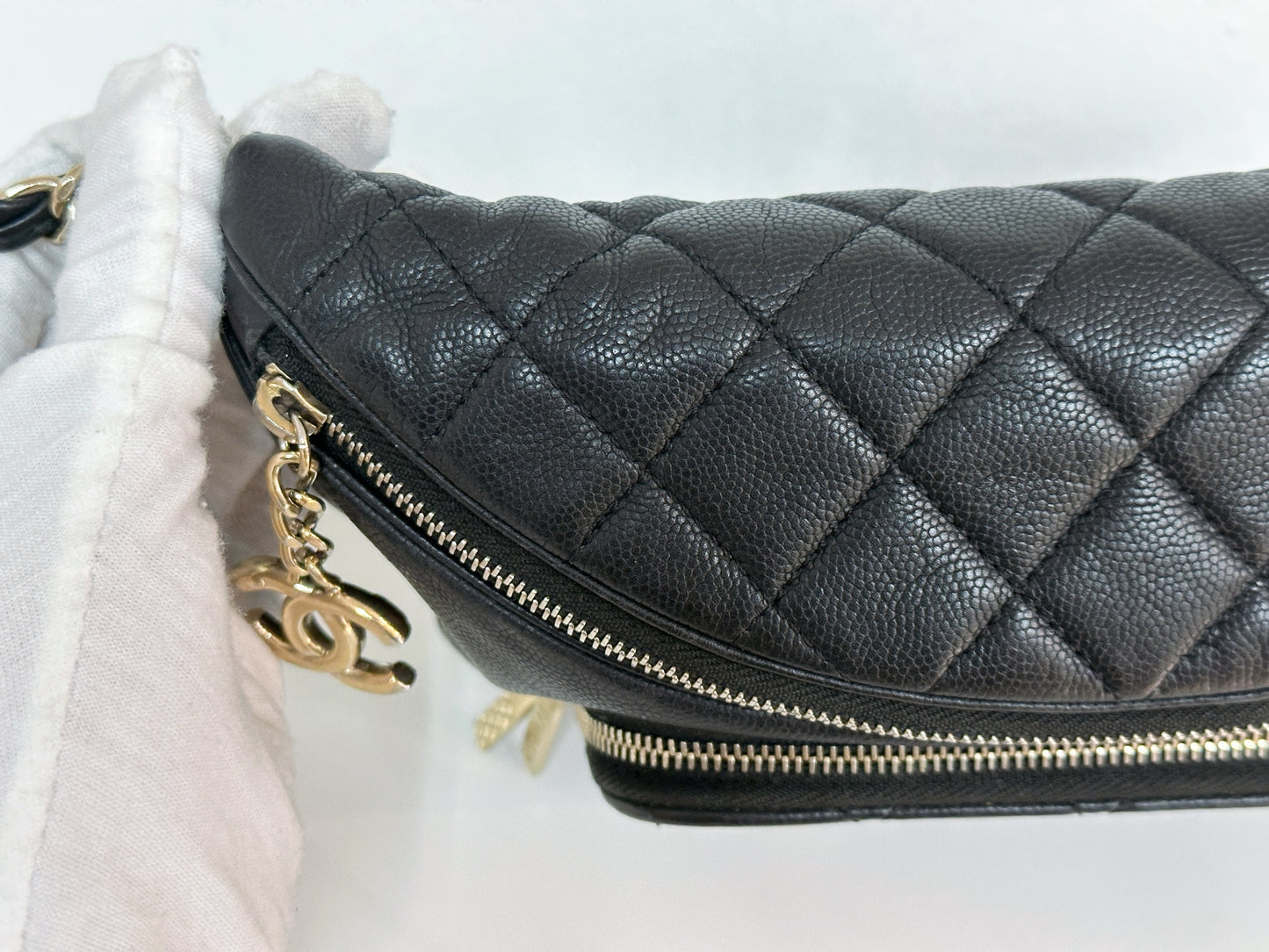 Chanel Black Quilted Caviar Leather Business Affinity Waist Belt Bag 2728 holo