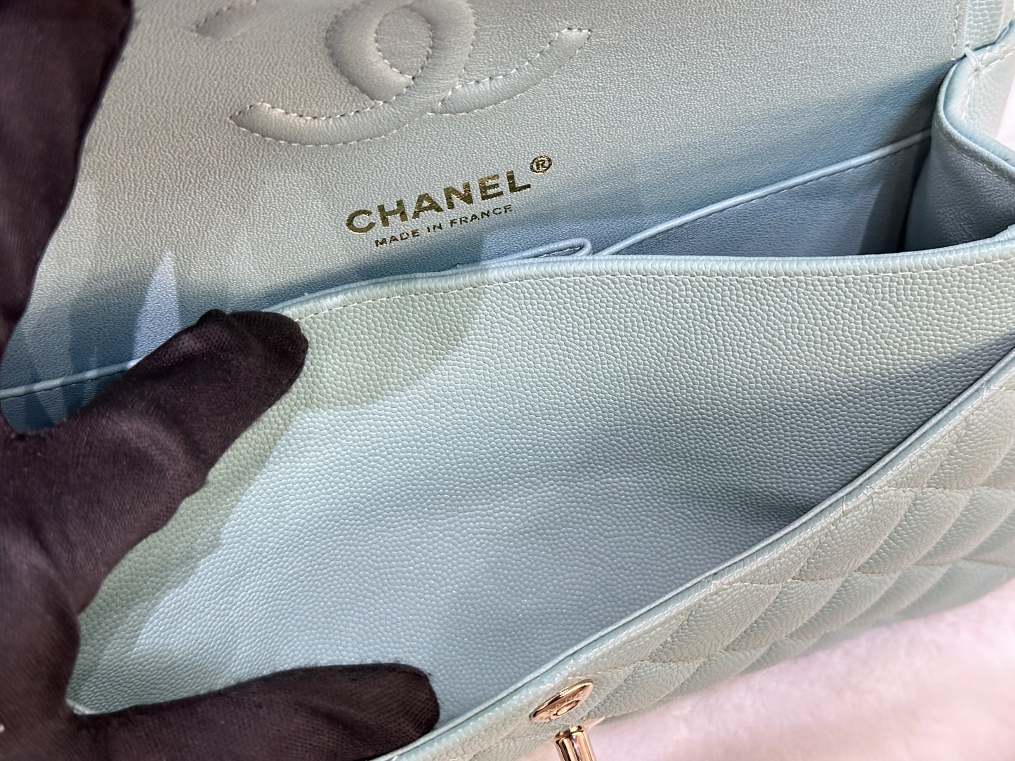 Chanel 20C Small Classic Double Flap Tiffany Blue Caviar GHW