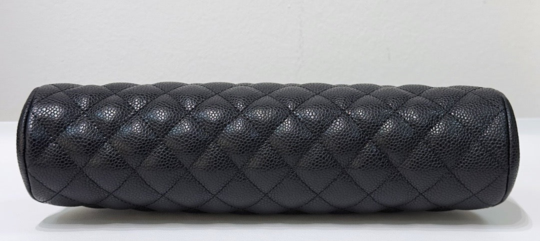 Chanel Quilted Timeless Kisslock Clutch Black Caviar SHW