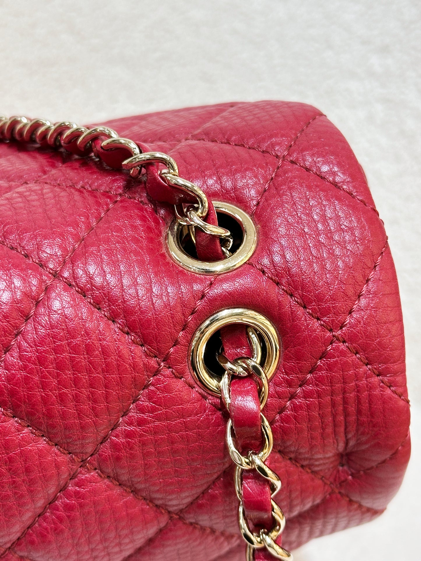 Chanel Red Grained Calfskin XL Small Travel Flap Bag Light Gold Hardware