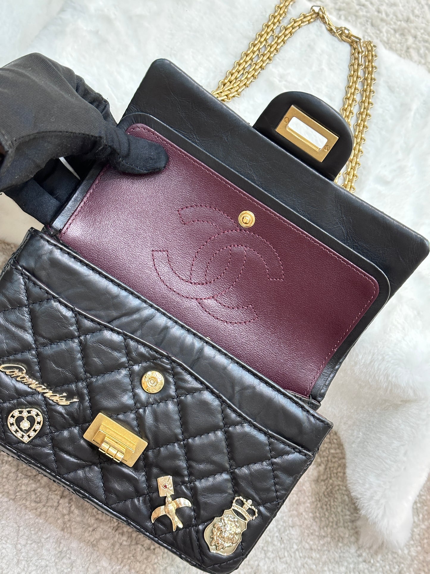 Chanel Aged Calfskin Lucky Charms 2.55 Reissue 224 Flap Black GHW