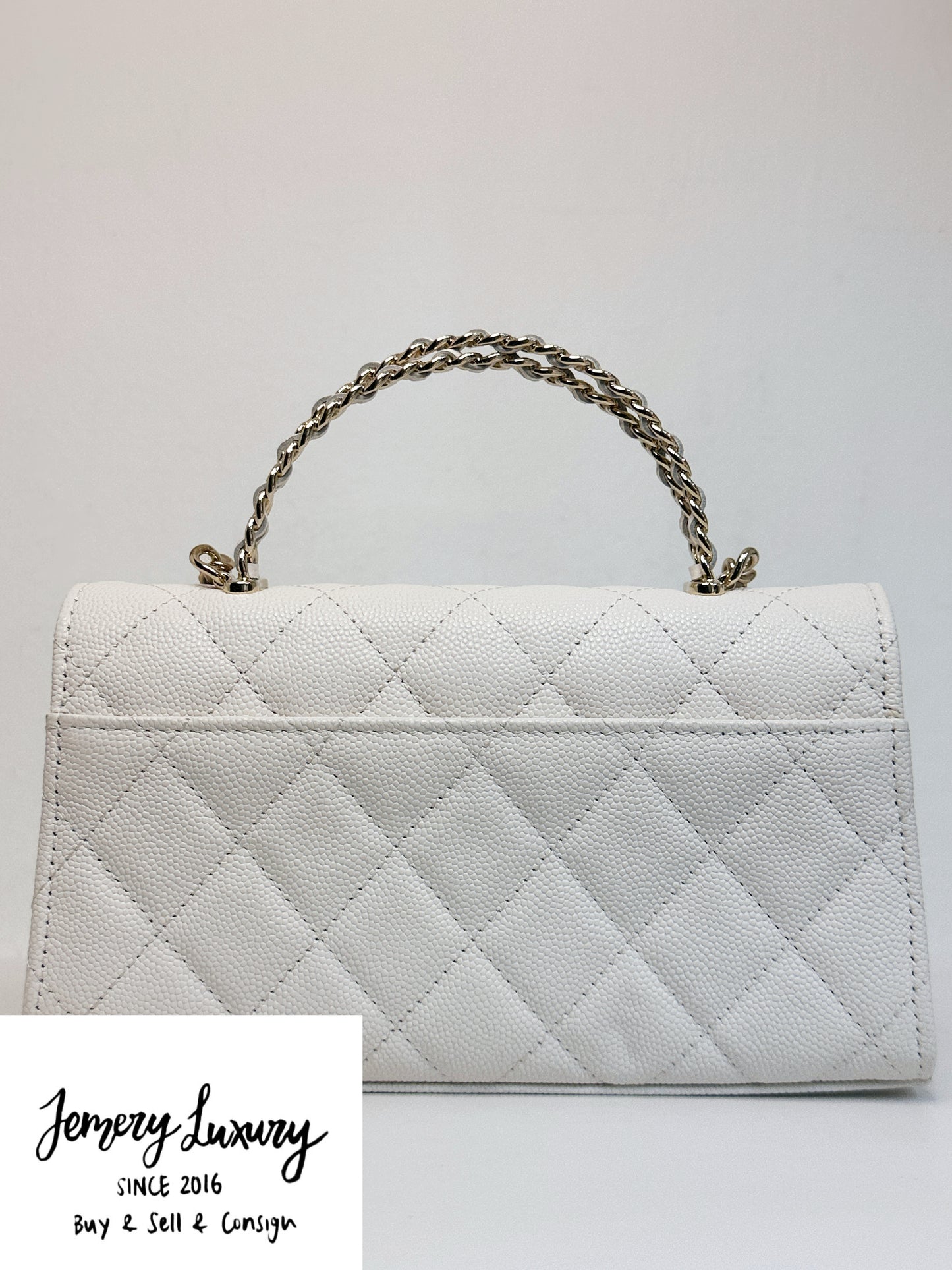 Chanel 23P Top Handle Kelly Clutch with Chain in White Caviar GHW