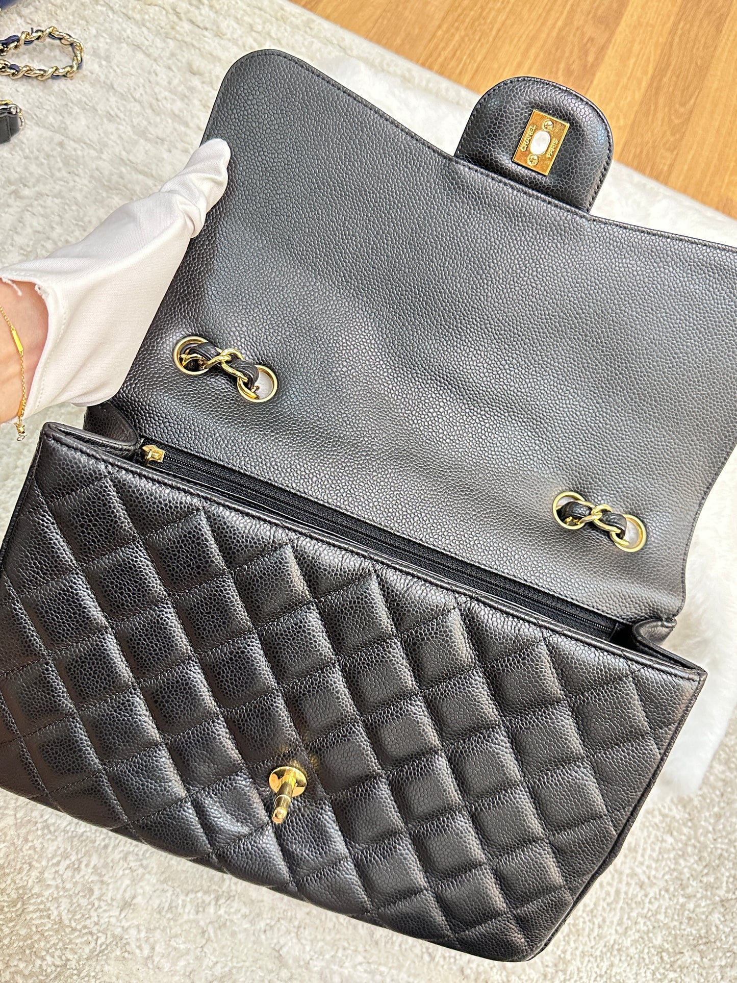 Chanel Vintage Jumbo Single Flap in Black Caviar with 24K Gold Hardware