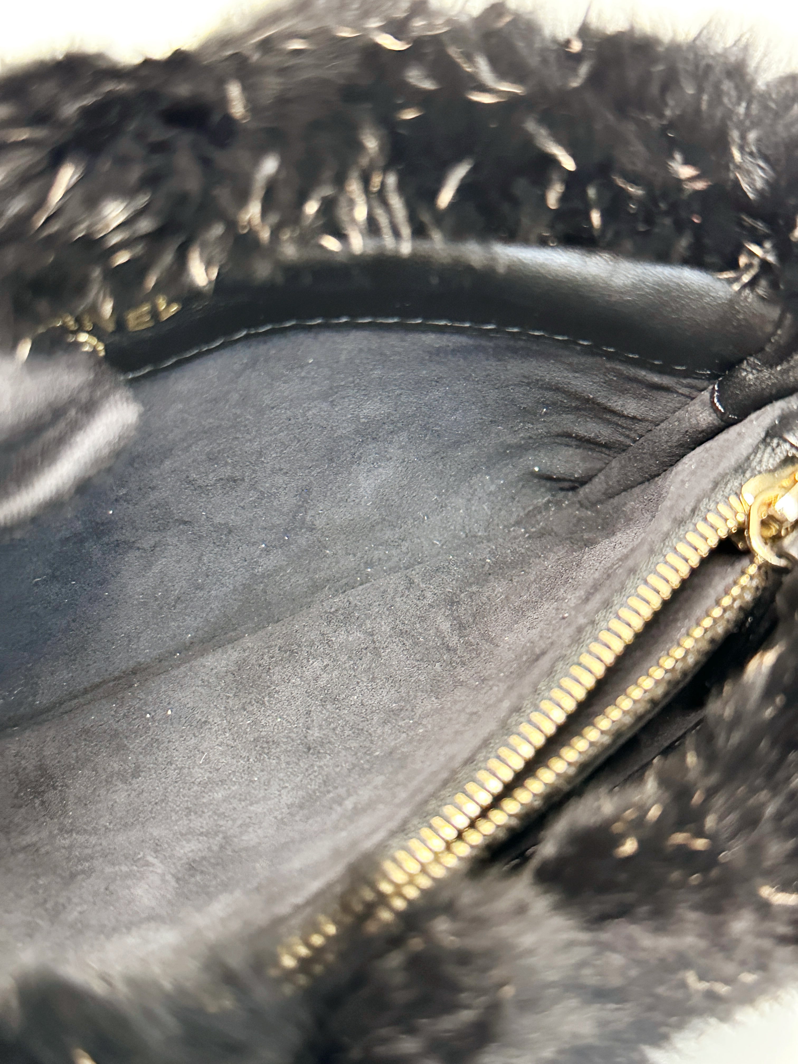 Chanel CC Black Fur Chain Clutch 2270 holo card