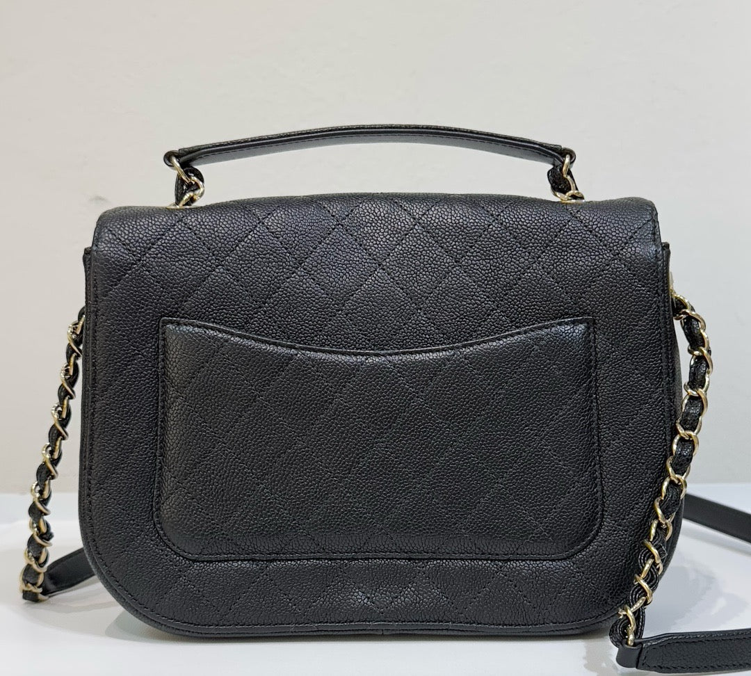 Chanel Flap Bag with Top Handle Black Caviar GHW 23 holo card