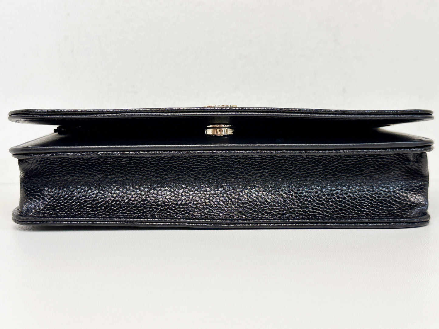 Chanel Black Caviar Camellia Embossed Wallet on Chain WOC Crossbody/ Clutch Bag 2951 holo card