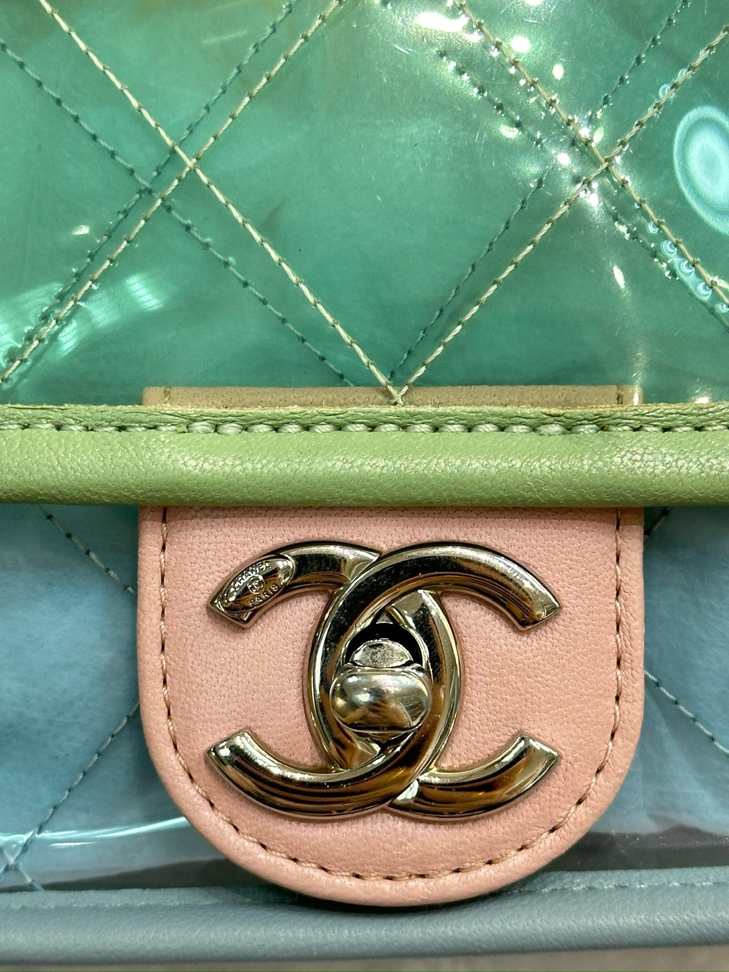 Chanel Mini Coco Splash PVC Flap Bag Blue/Green/Pink Silver Hardware