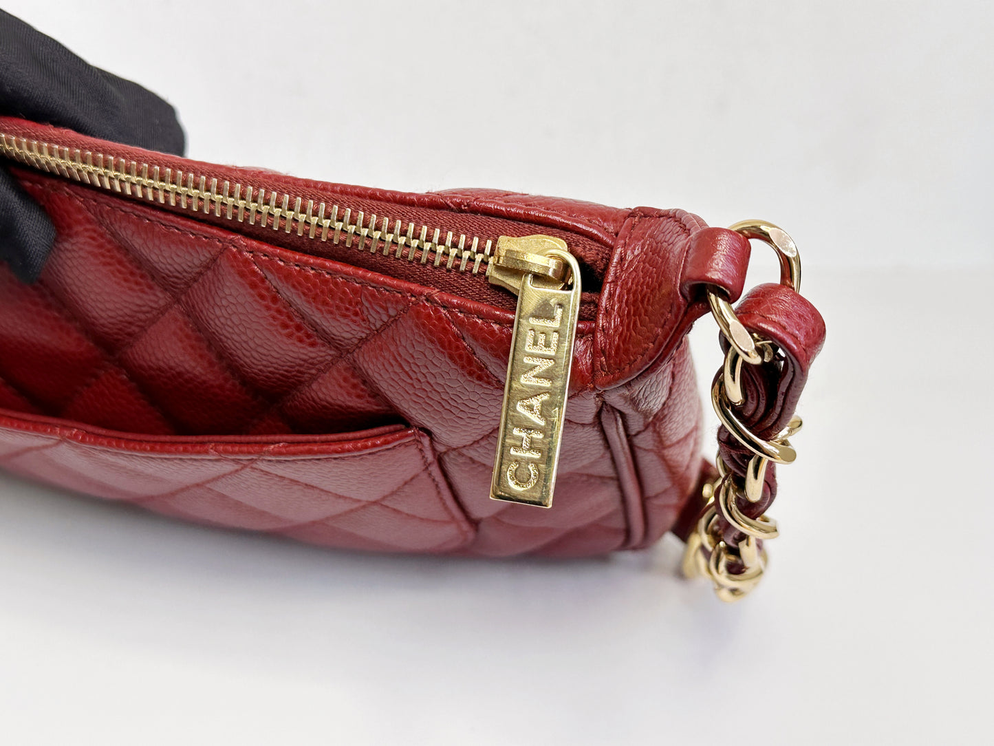 Chanel Small Caviar Quilted Pochette Shoulder Bag Red GHW