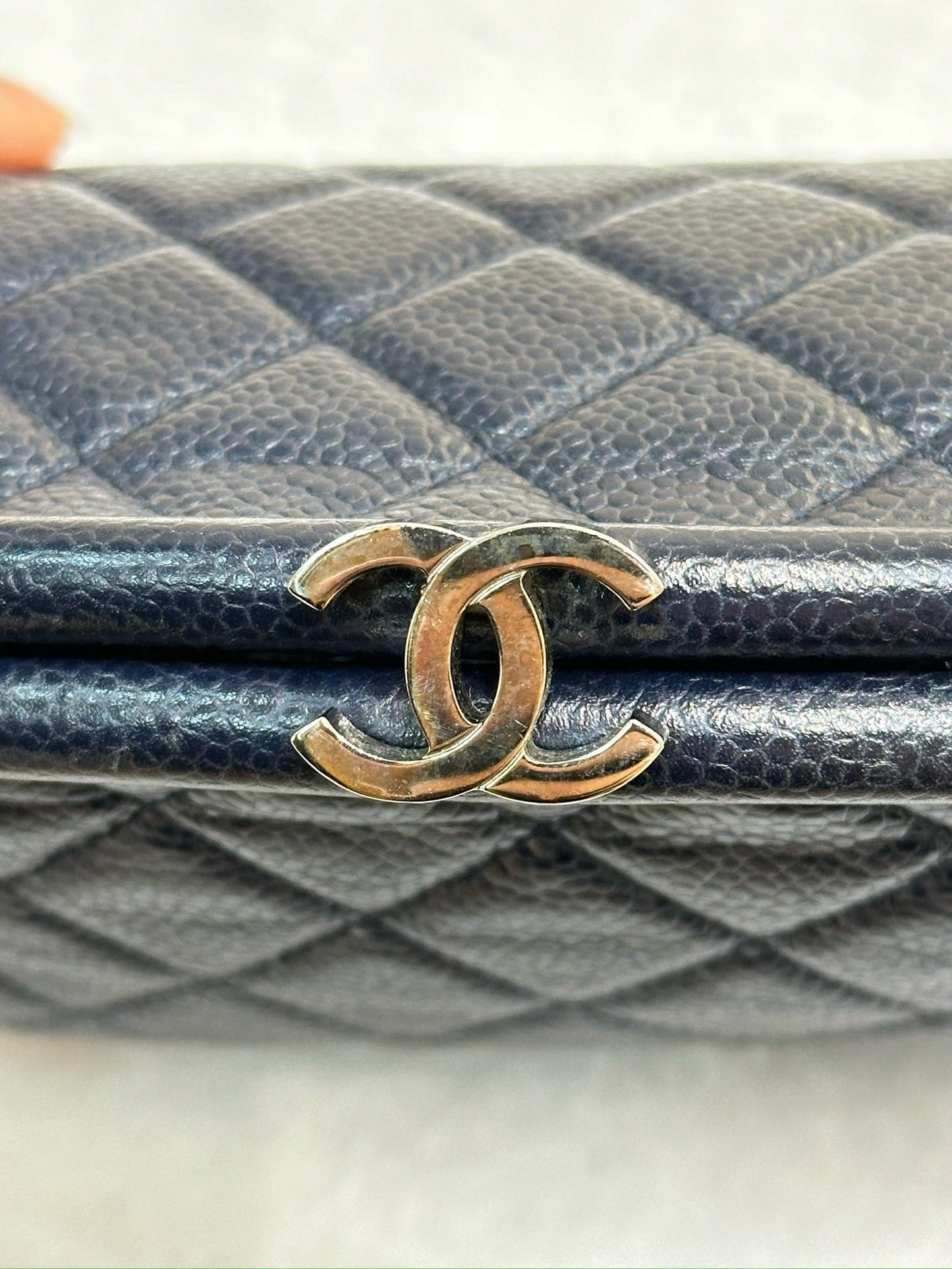 Chanel Quilted Caviar Timeless Clutch Bag Navy Blue SHW