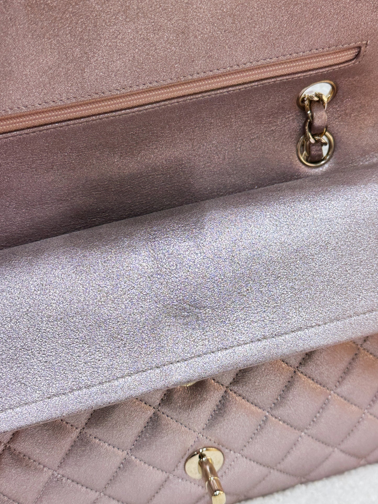 Chanel Classic Quilted Medium Double Flap Iridescent Pink (Calfskin)LGHW 1998 holo card