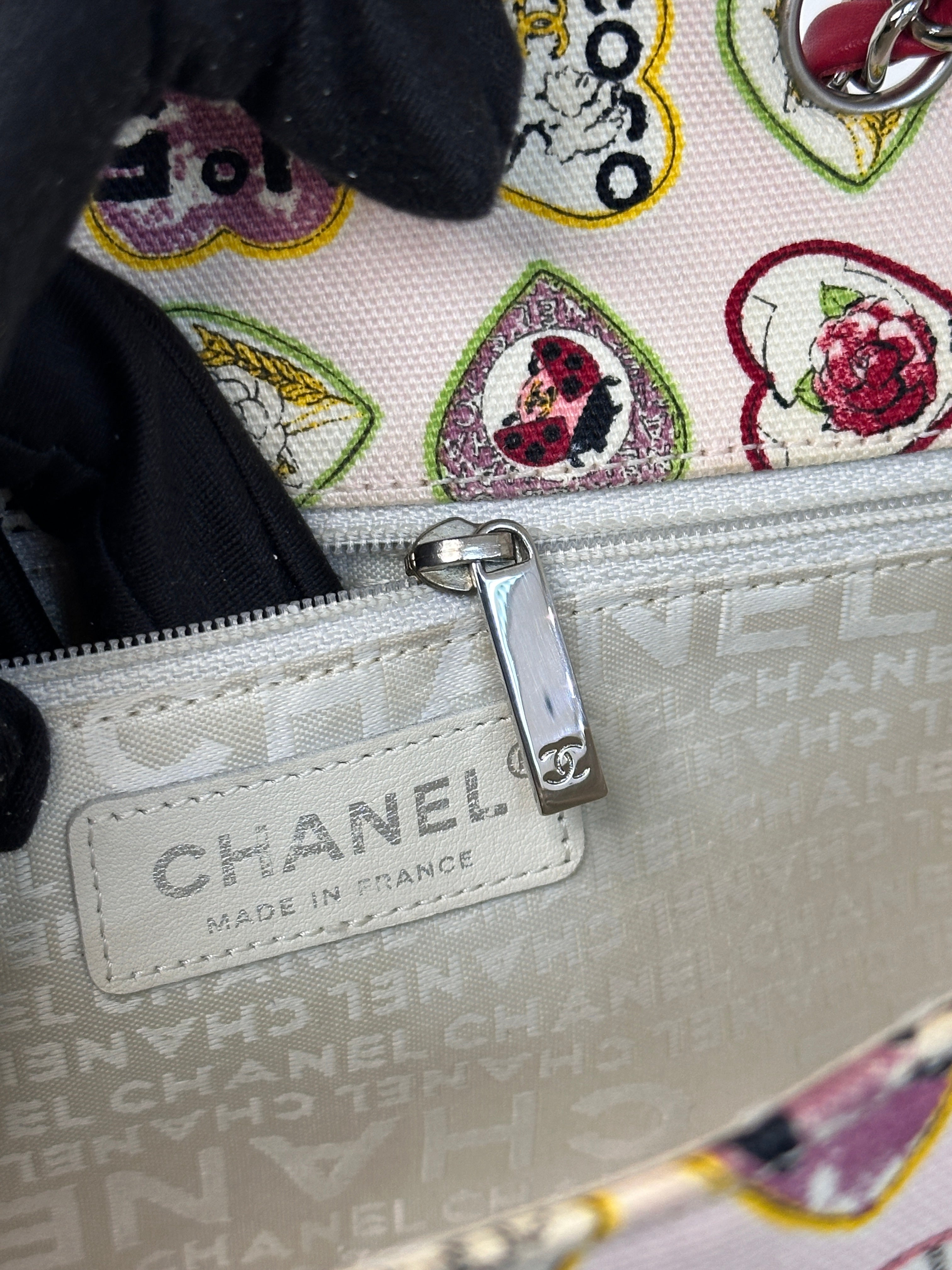 Chanel Valentine Coco Heart Motif Printed Pink Canvas East West Flap Bag 1064 holo