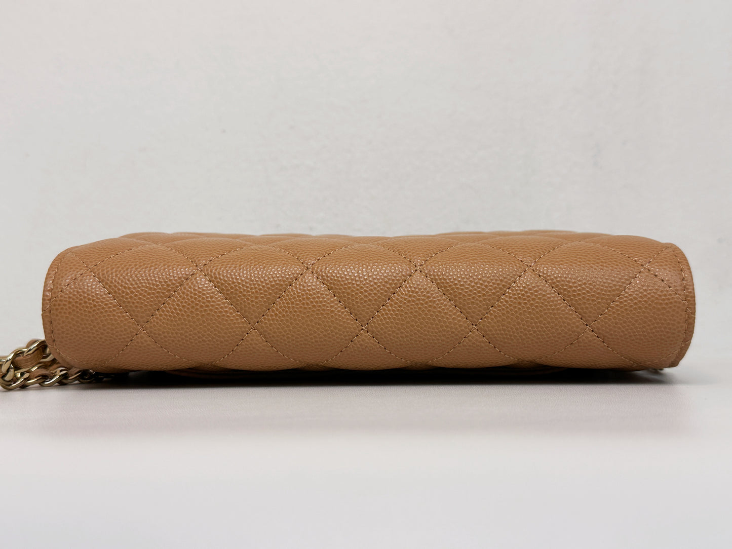 Chanel 23P Caramel Dark Beige Caviar Classic Quilted Wallet on chain LGHW UK27 microchip