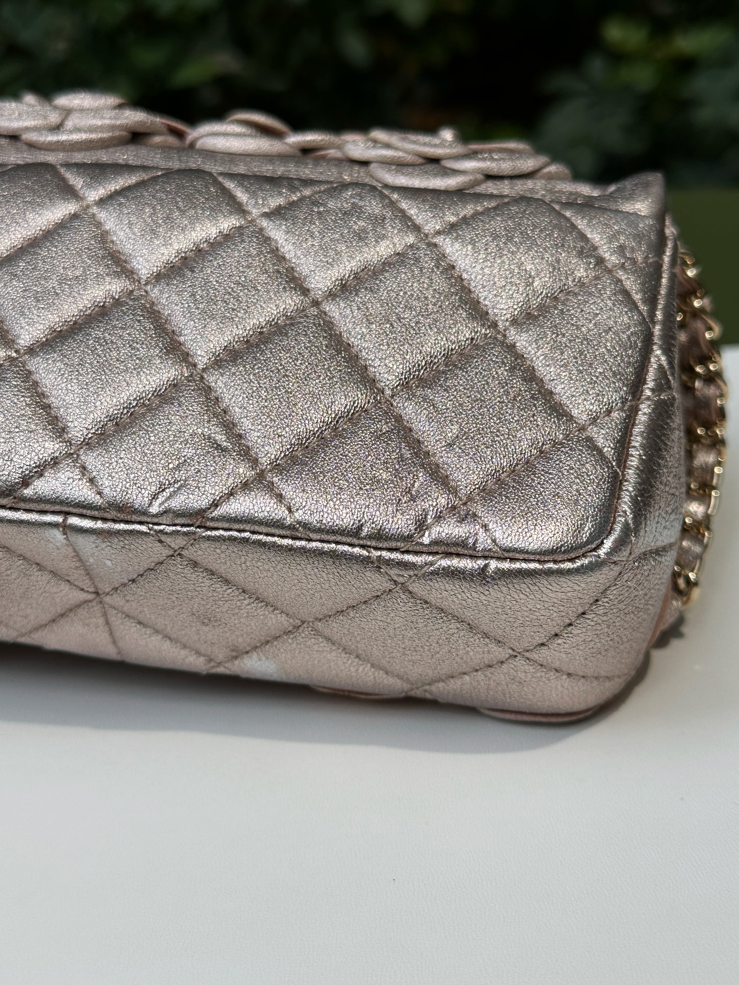 Chanel Camellia Mini Metallic Rose Gold/Pink Lambskin Gold Hardware 2078 holo card