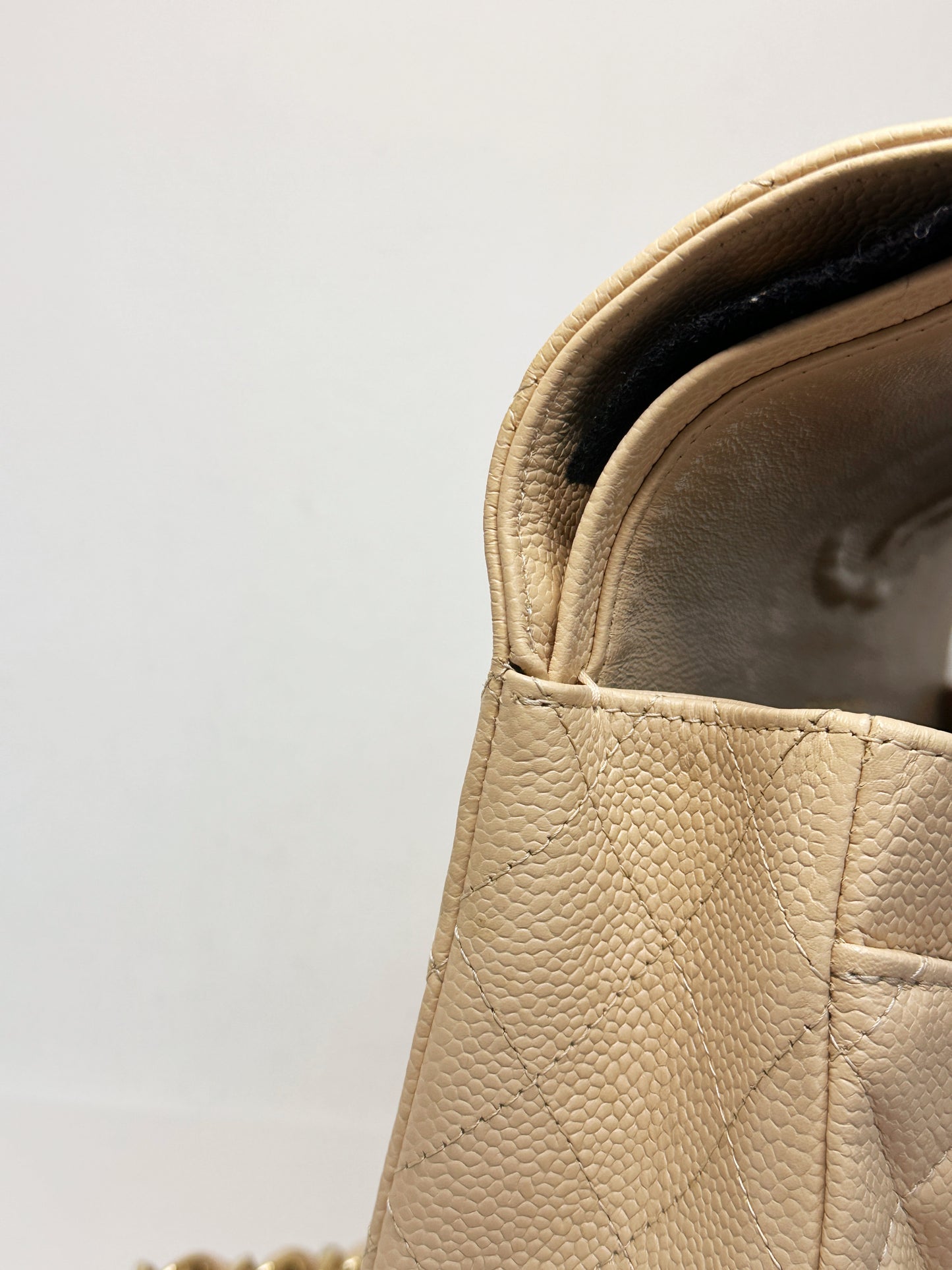 Chanel Medium Beige Classic Caviar Double Flap Bag GHW 2163 holo