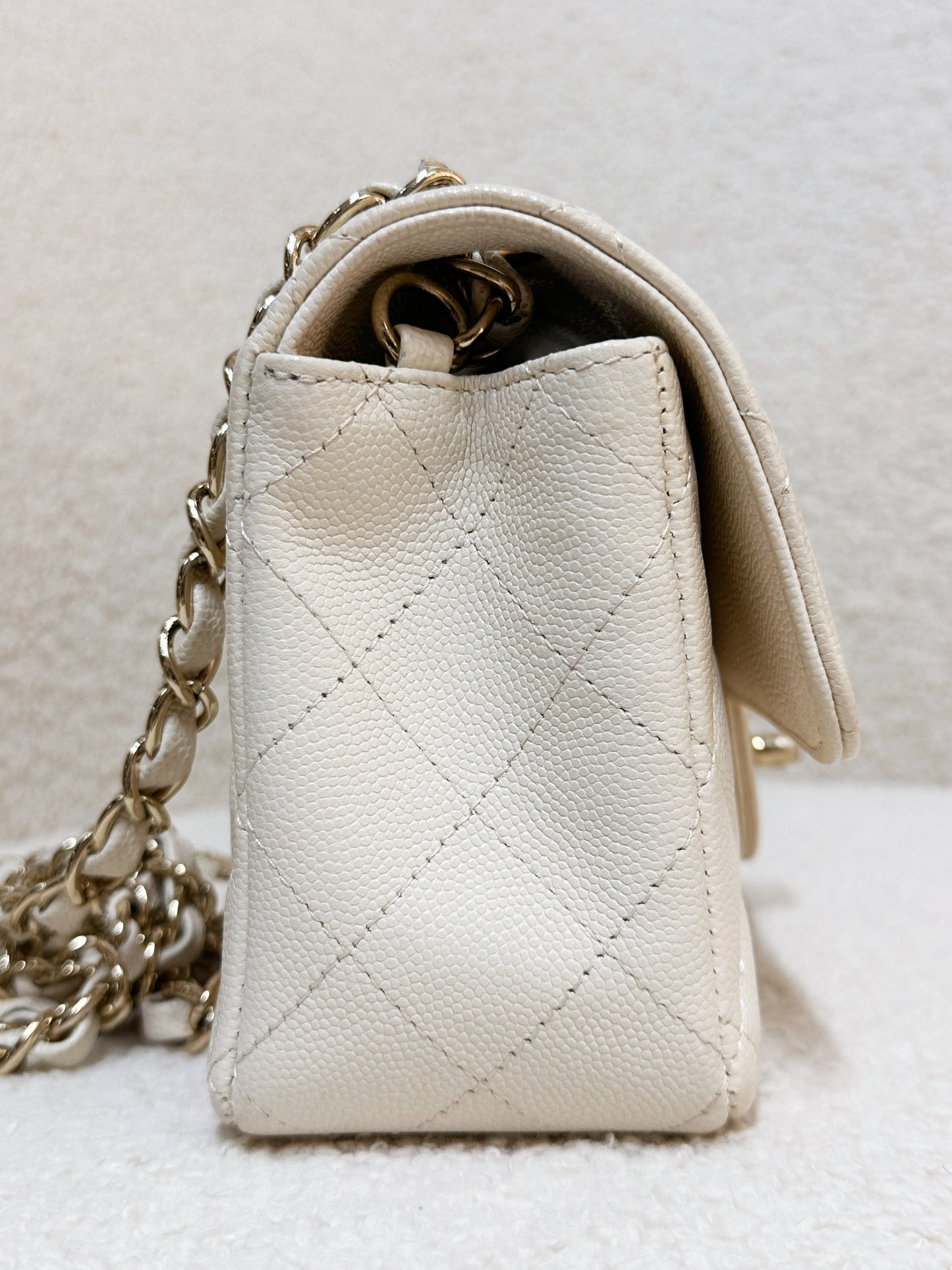 Chanel Mini Rectangular Classic Quilted Caviar Ivory 17C GHW 2383 holo card