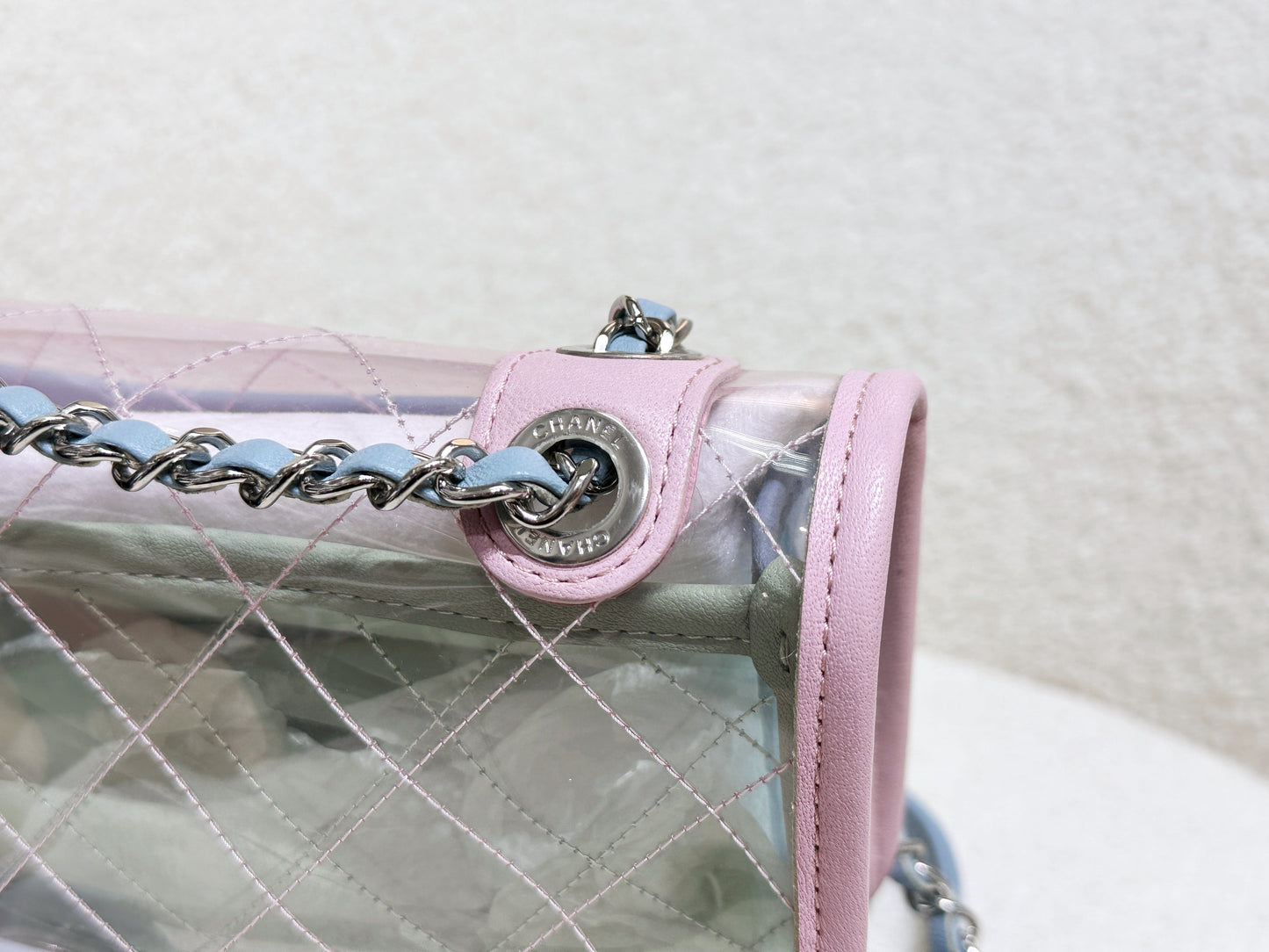 Chanel Coco Splash PVC Medium Flap Bag Pink/Green/Blue 254 holo card