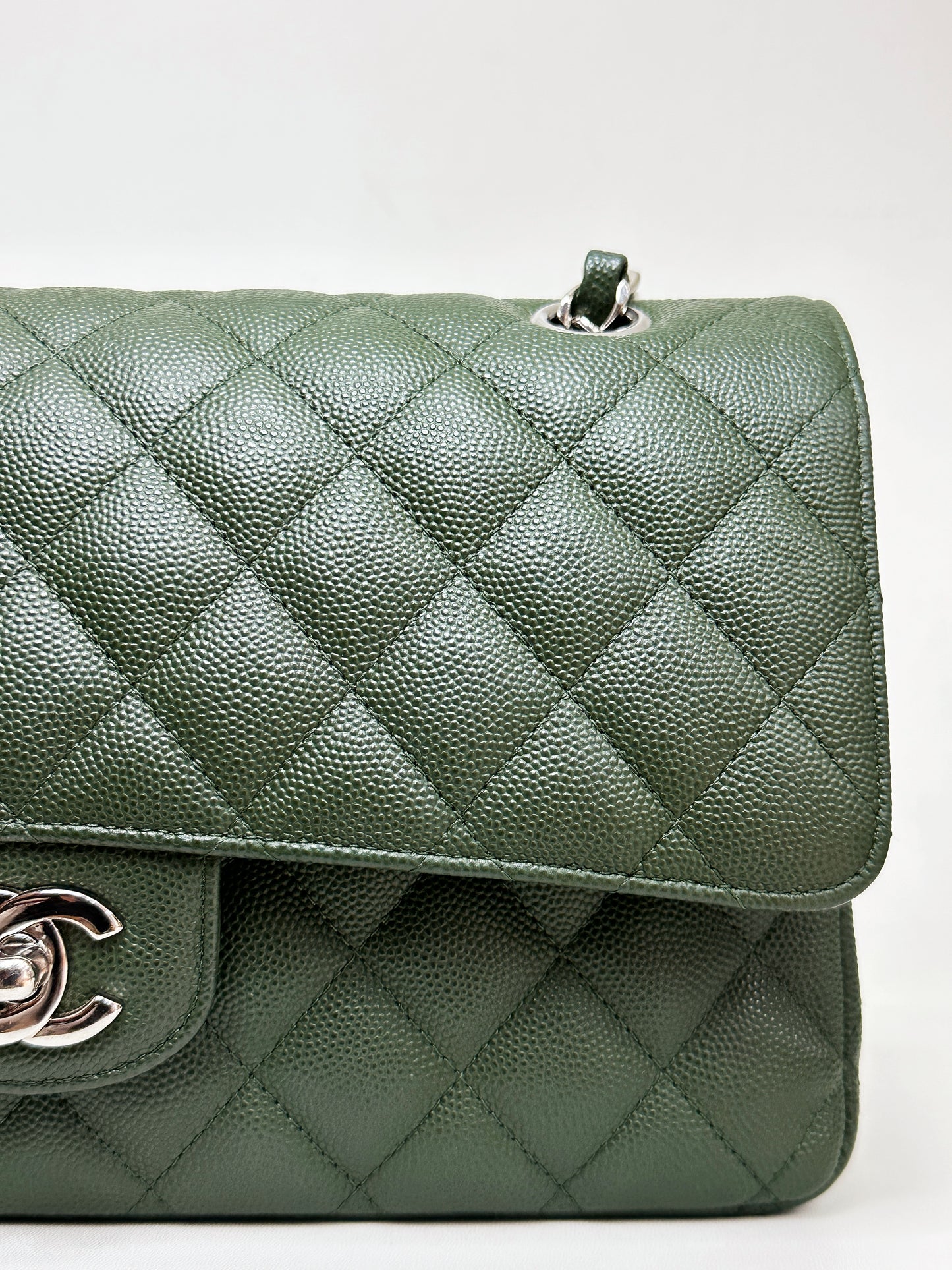 Chanel Medium Classic Quilted Double Flap Bag Green 2517 holo