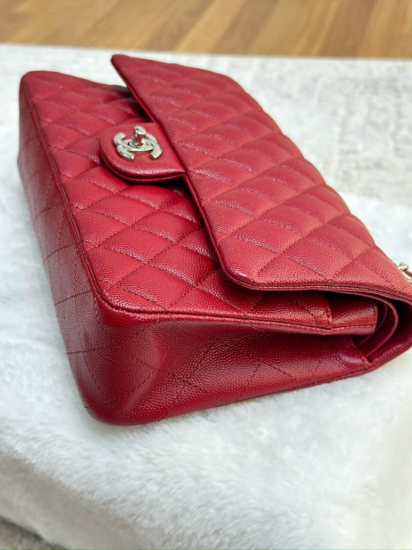 Chanel Medium Caviar Double Flap Red Bag SHW 17B