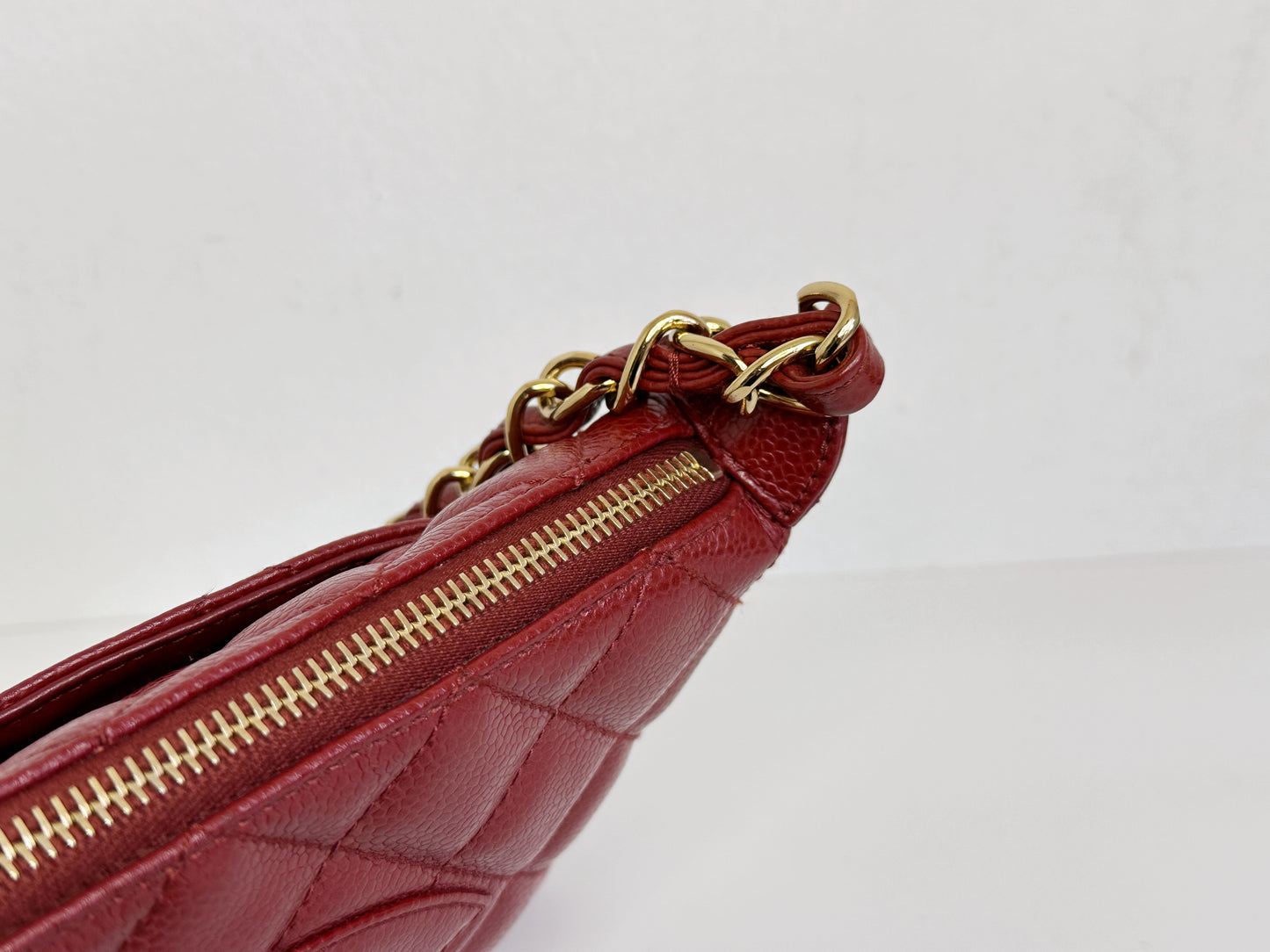 Chanel Small Caviar Quilted Pochette Shoulder Bag Red GHW