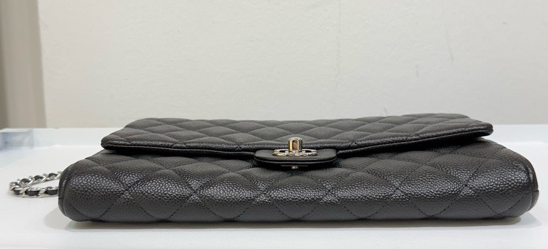 Chanel Black Quilted Caviar Leather Chain Flap Clutch Bag recolor (red to black )1799 holo