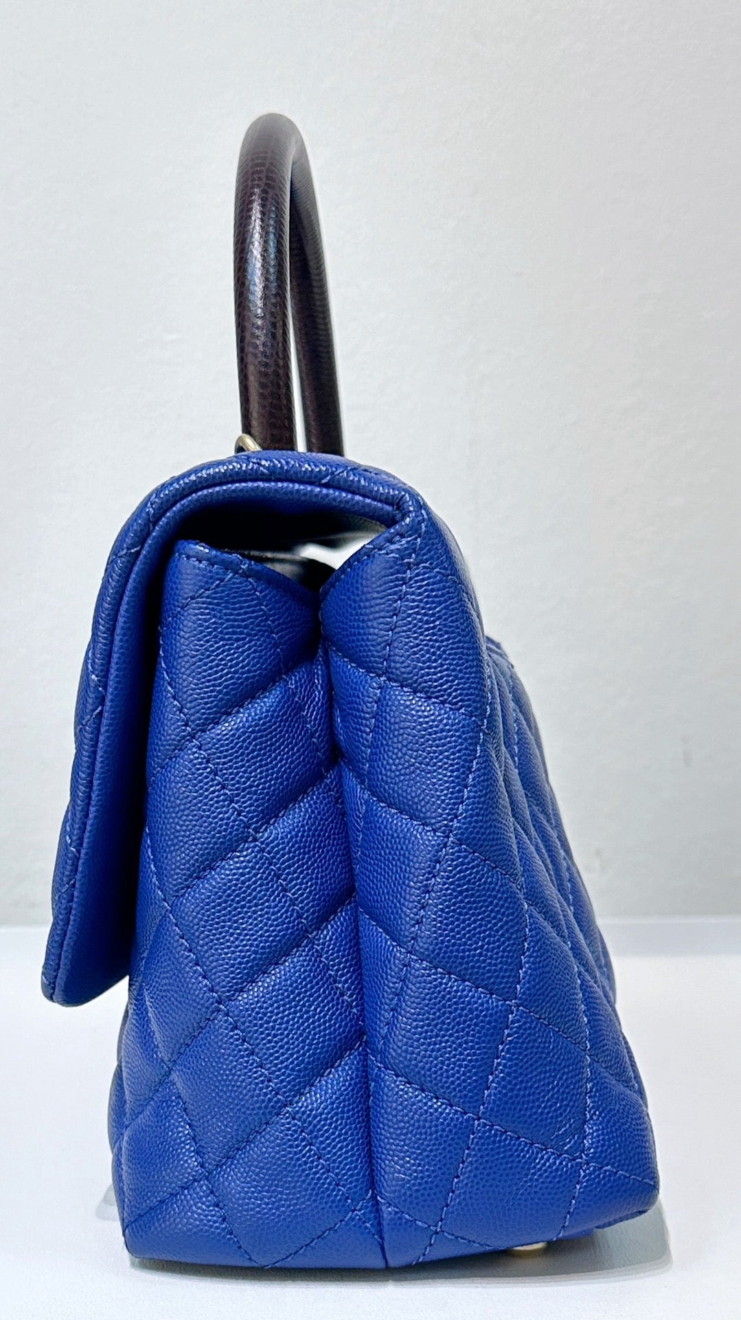 Chanel Medium Caviar Lizard Embossed Quilted Coco Handle Flap Dark Blue