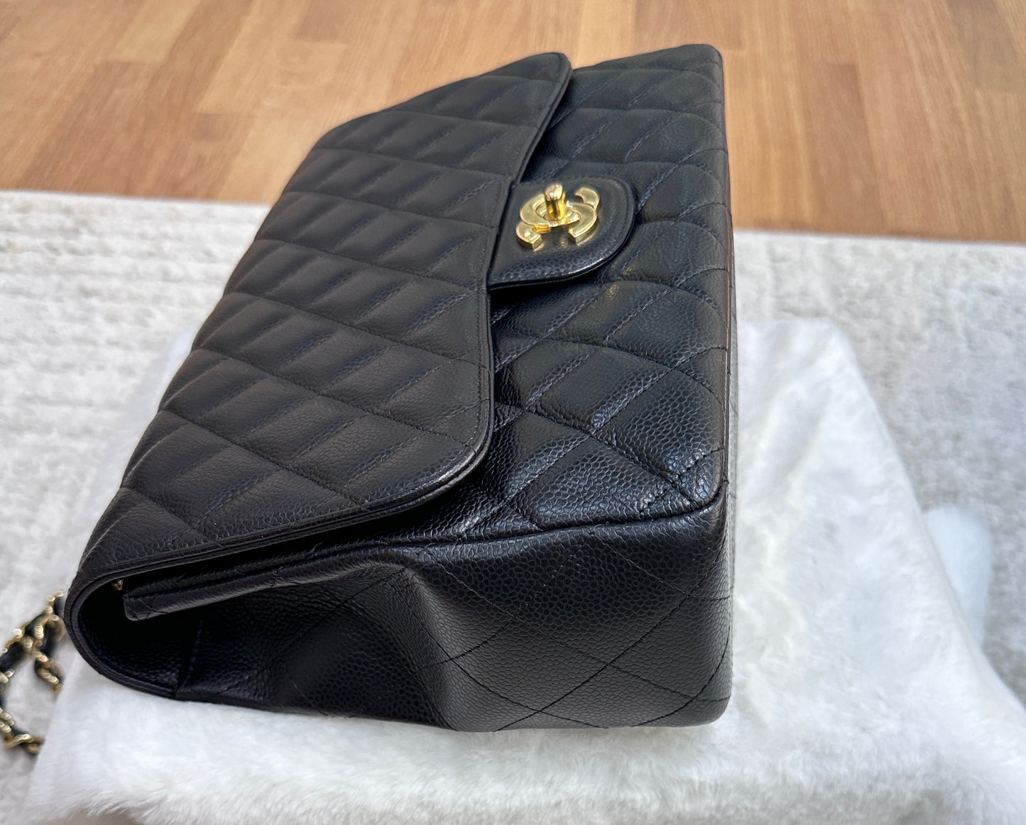 Chanel Vintage Jumbo Single Flap in Black Caviar with 24K Gold Hardware