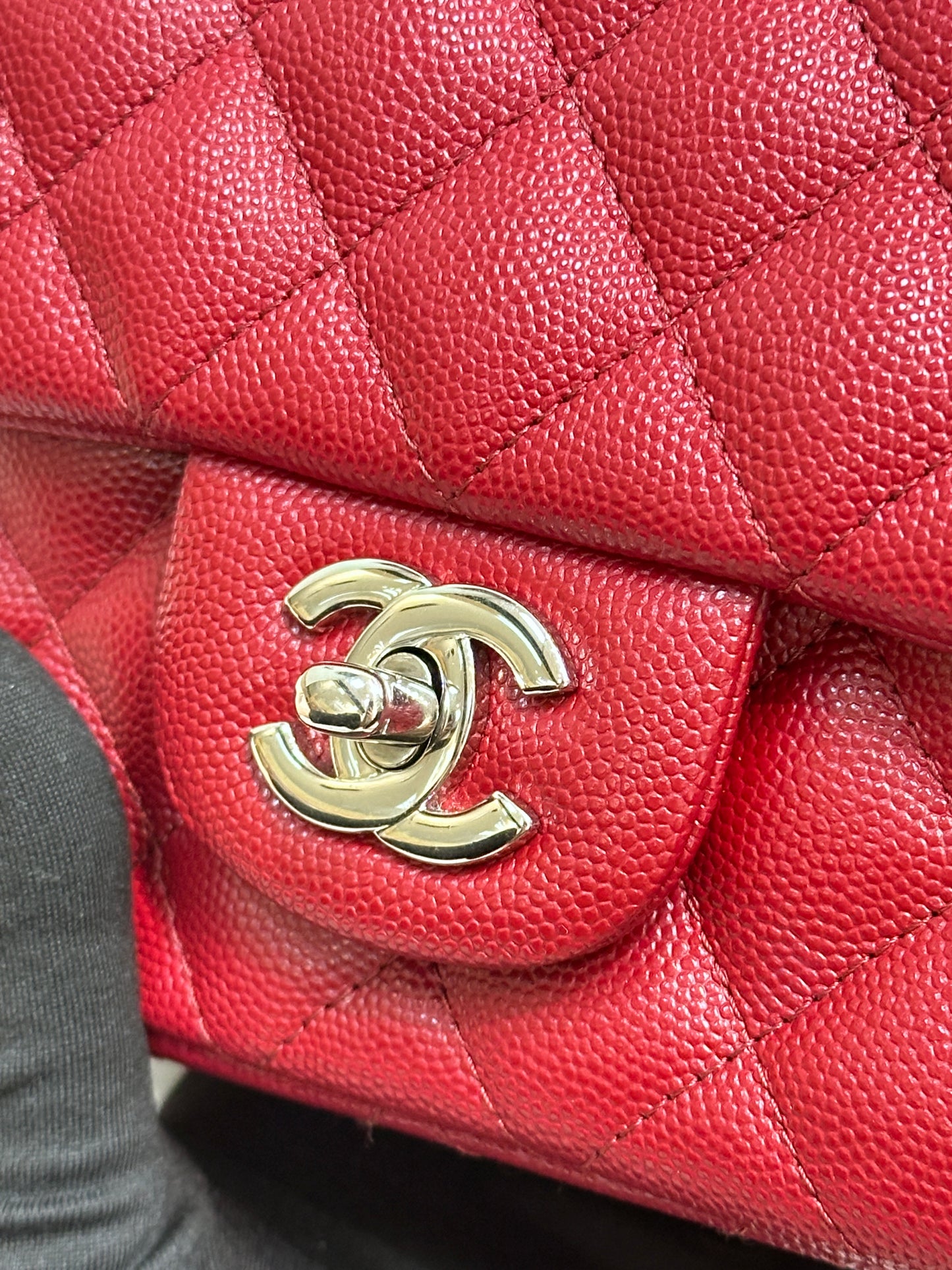 Chanel Mini Rectangular Caviar Quilted Flap Red 17B SHW