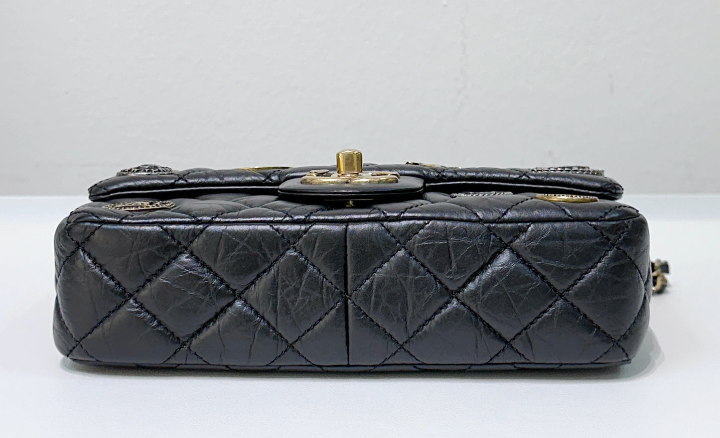 Chanel Mini Limited Edition Aged Calfskin Quilted Medallion Flap Black GHW