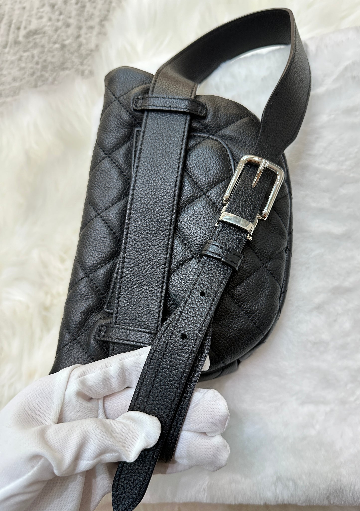 CHANEL Grained Calfskin Quilted Waist Belt Bag Black 2748 holo card