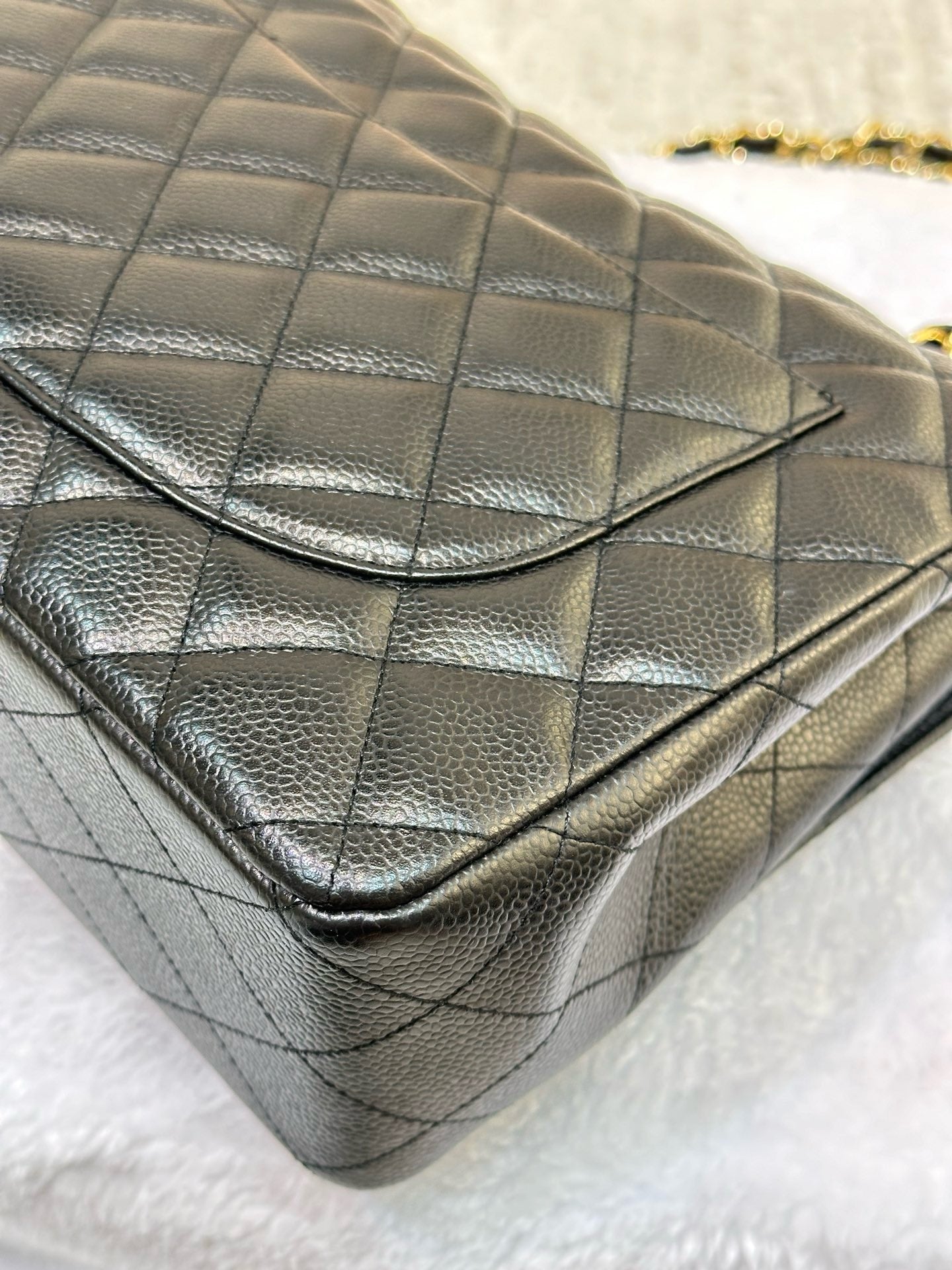 Chanel Classic Jumbo Single Flap Caviar Leather Black 1237 holo card GHW