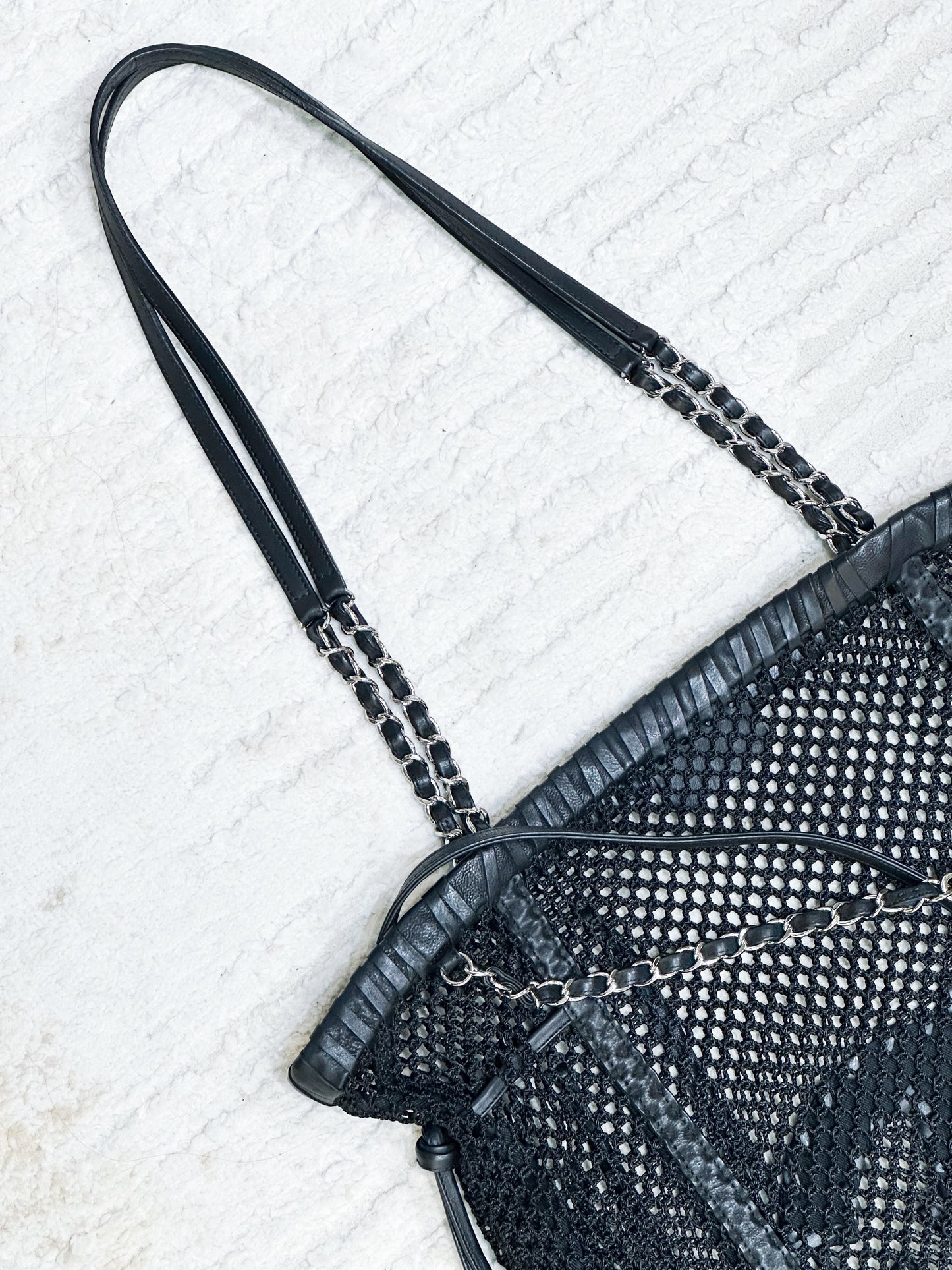 Chanel Limited Edition Resort 2011 Black Fringe Mesh Tote Bag 1373 holo card